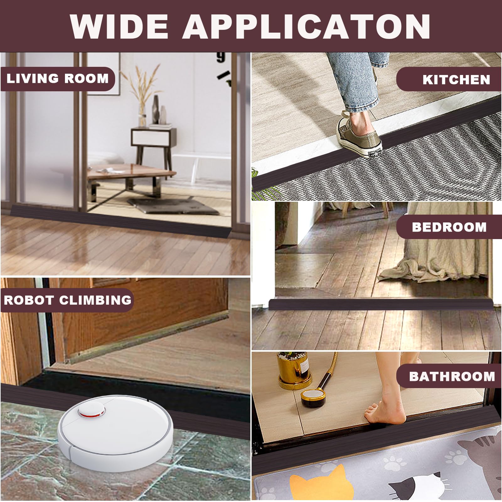 Vinyl Floor Transition Strip Self Adhesive Door Threshold Strip (6.6 Foot)