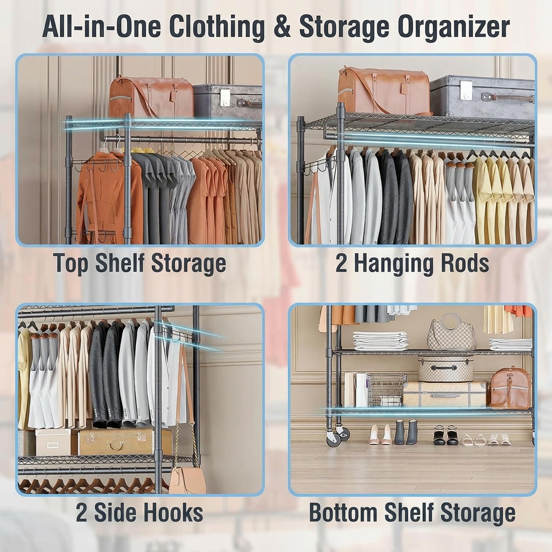 Rolling Clothes Rack Heavy Duty