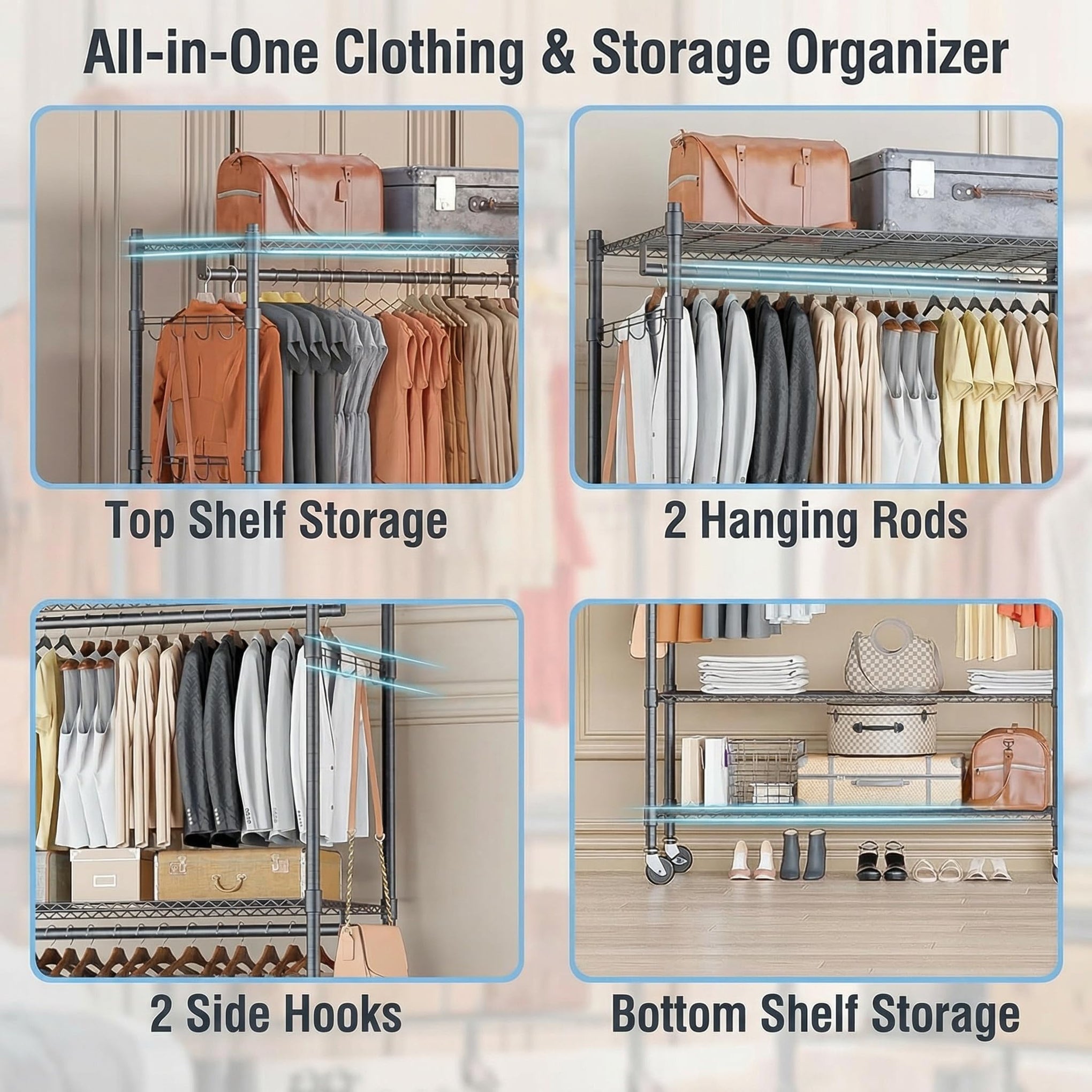 Rolling Clothes Rack Heavy Duty