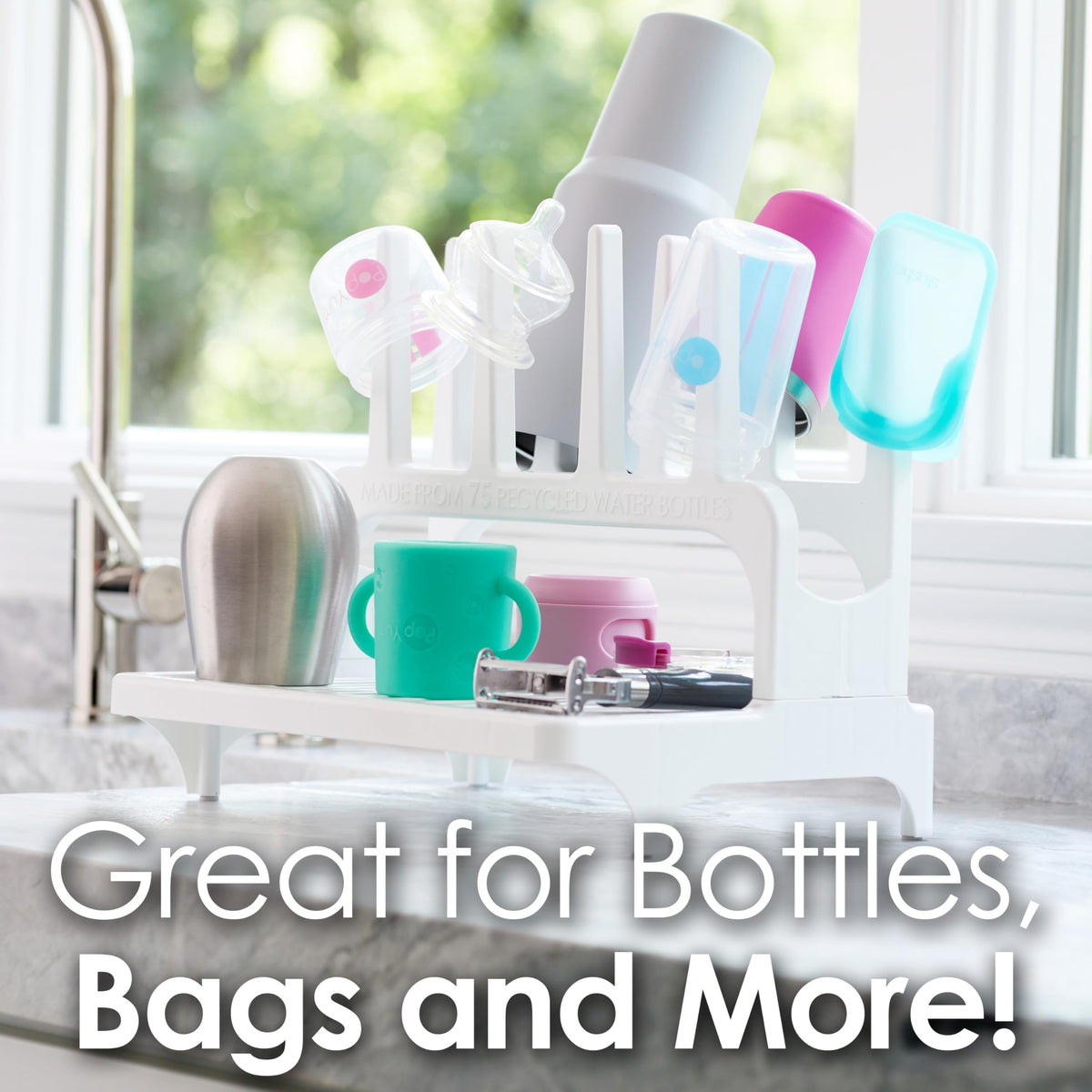 Gray Space Saving Drying Rack from 100% Recycled Bottles