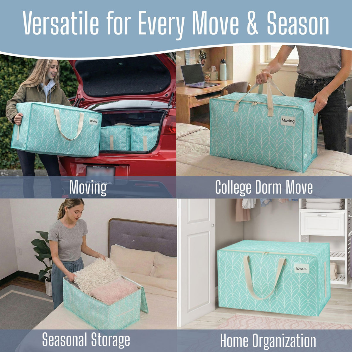 4 Pack Extra Large Heavy Duty Moving Bags with Wide Opening & Reinforced Handles (4 Count)