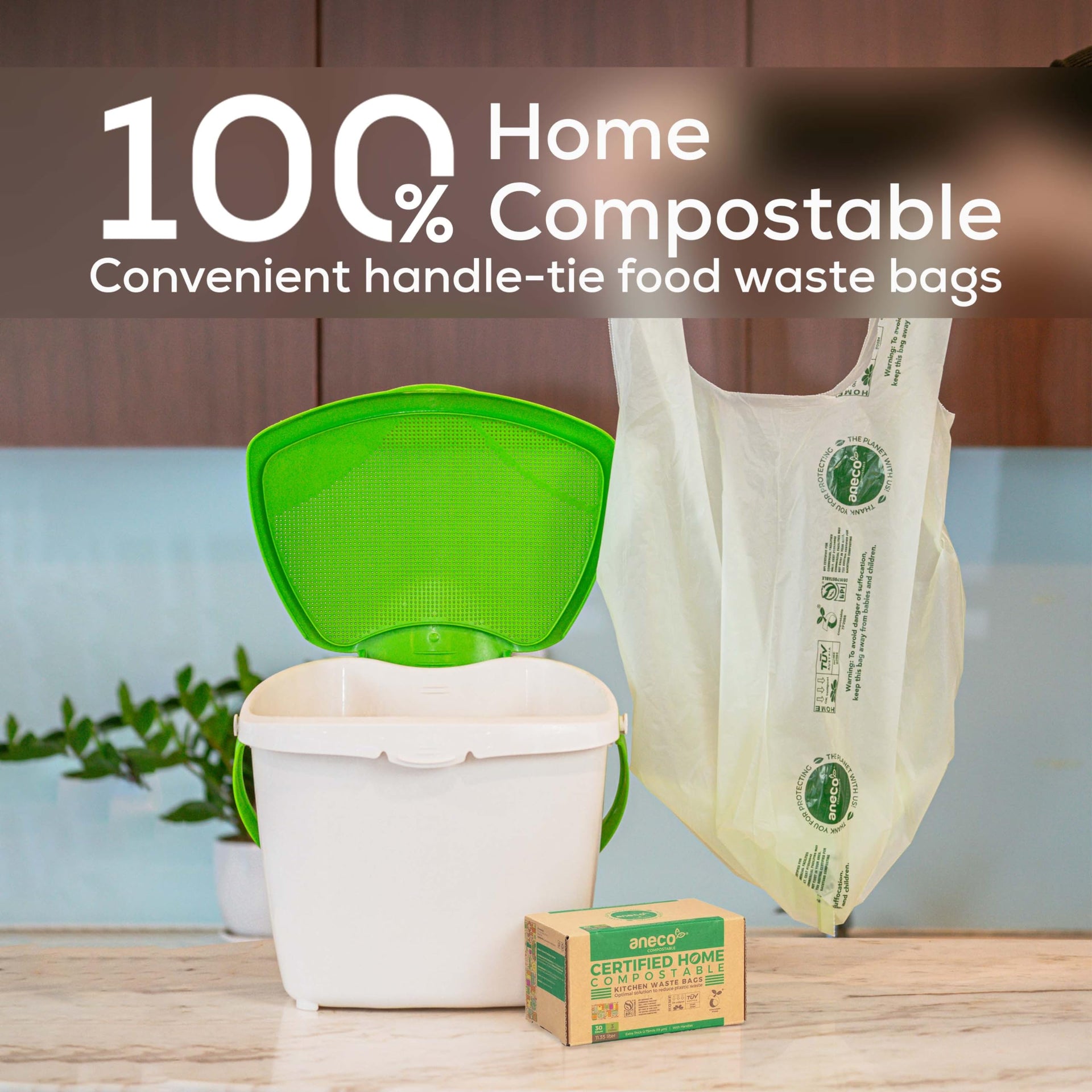 Compostable Food Waste Bags 3 Gallon With Handles (30 Count)