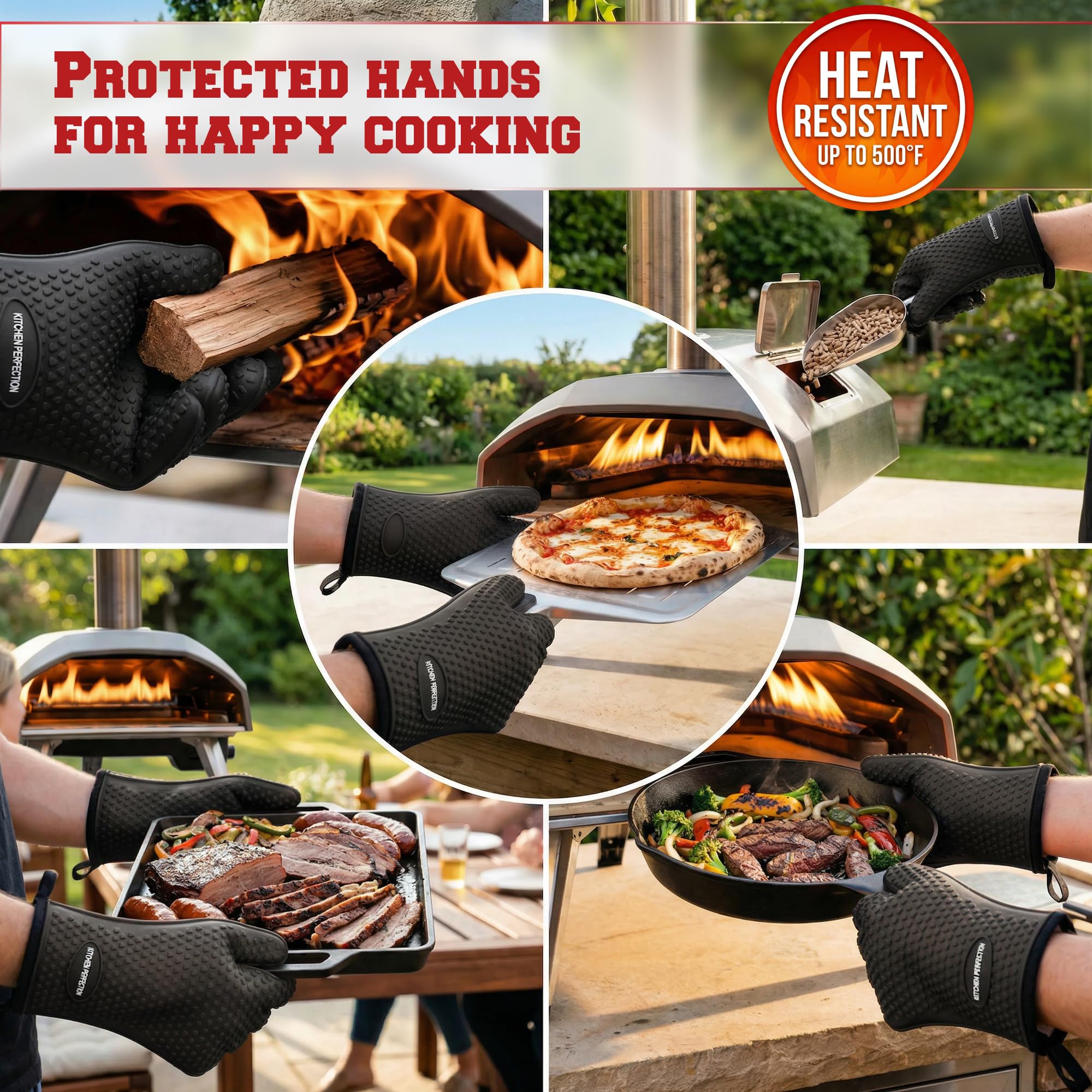 XL Silicone Pizza Oven Gloves Heat Resistant Oven Mitts