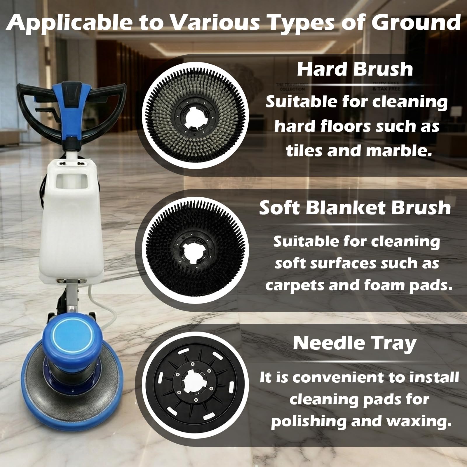 Floor Polisher Commercial Floor Buffer Scrubber Buffer Polisher Machine 17" Carpet Cleaning Machine Industrial Orbiter Floor Cleaning 175RPM with 3gal Tank and 3 Brush heads