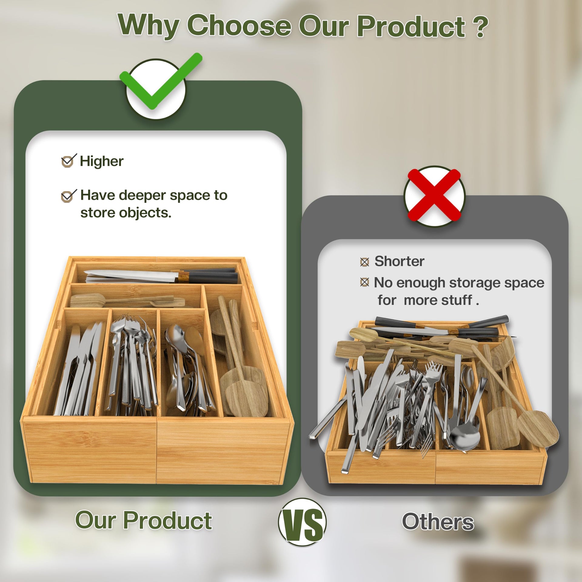 3.9inch Tall Bamboo Drawer Organizer