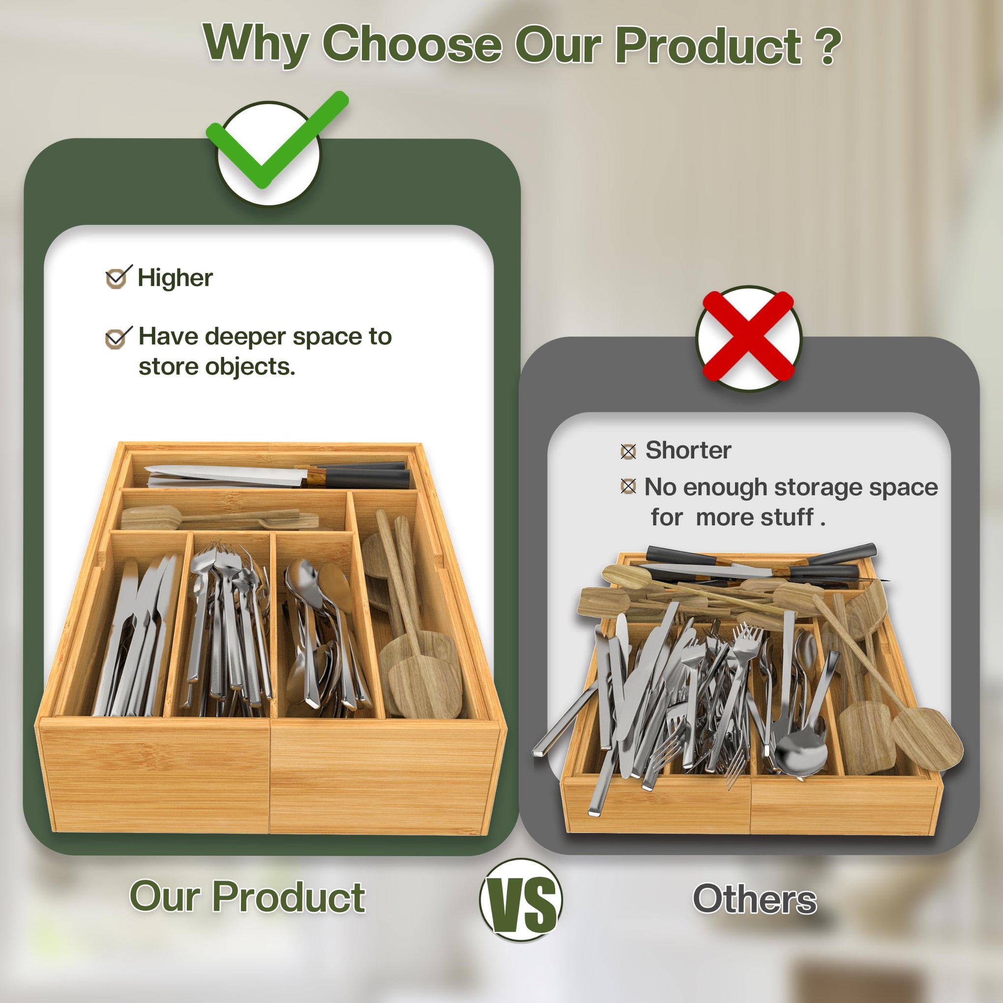 3.9inch Tall Bamboo Drawer Organizer