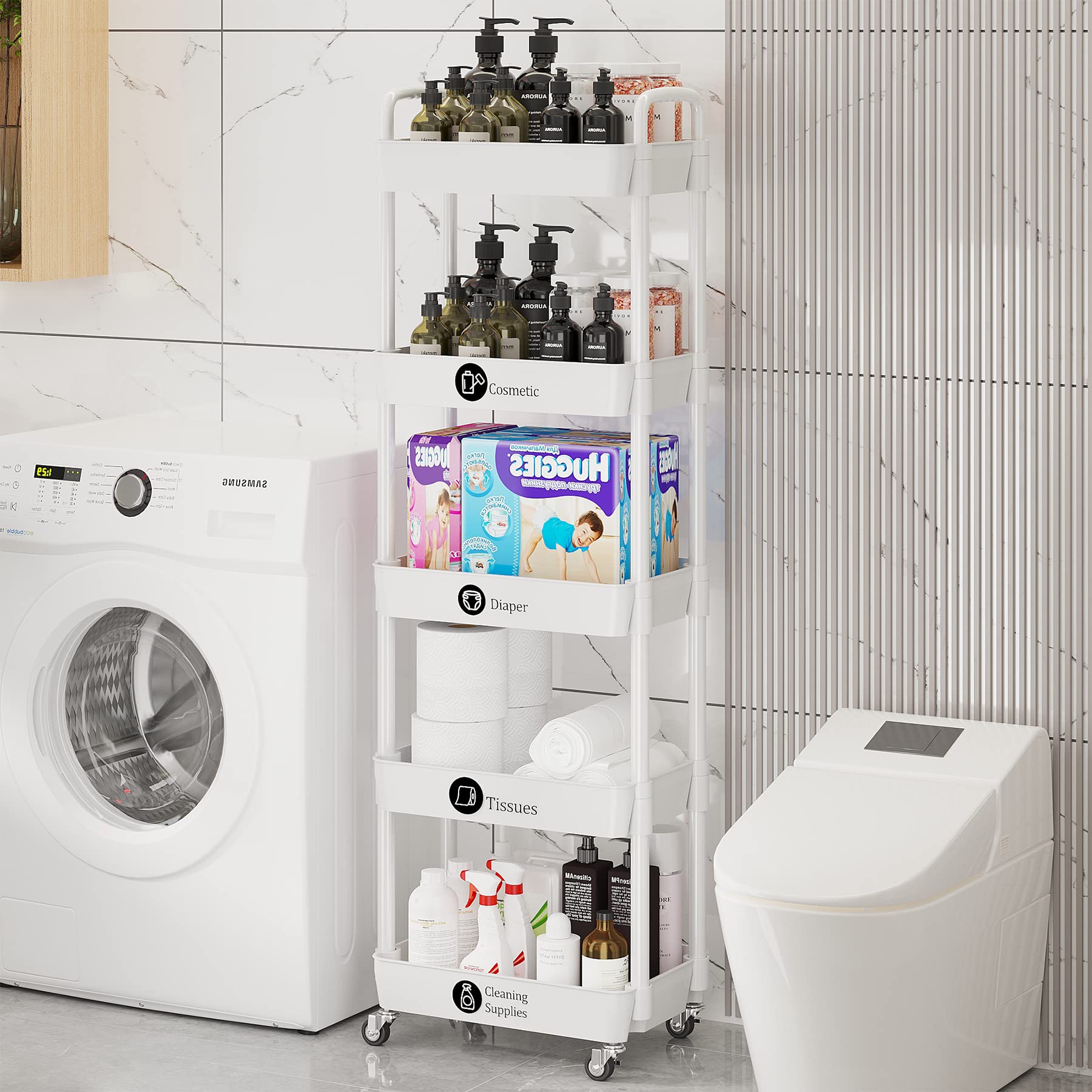 5 Tier Rolling Cart with Wheels (5 Count)