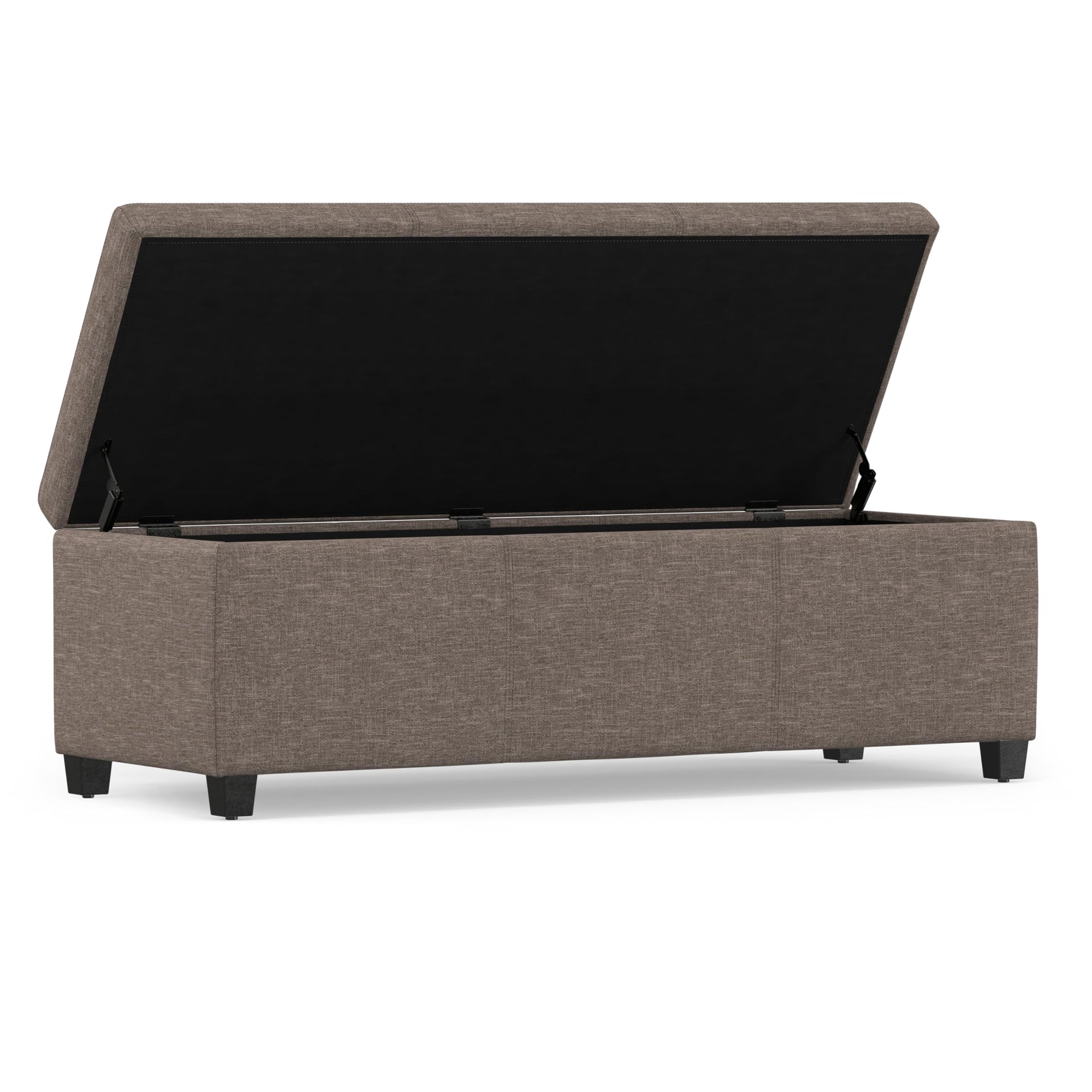 Avalon 48" Wide Linen Look Fabric Storage Ottoman in Fawn Brown