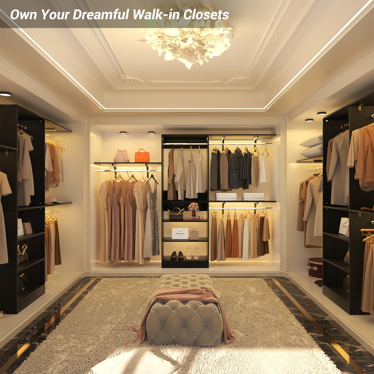 8FT Closet System with 3 Wooden Storage Shelves