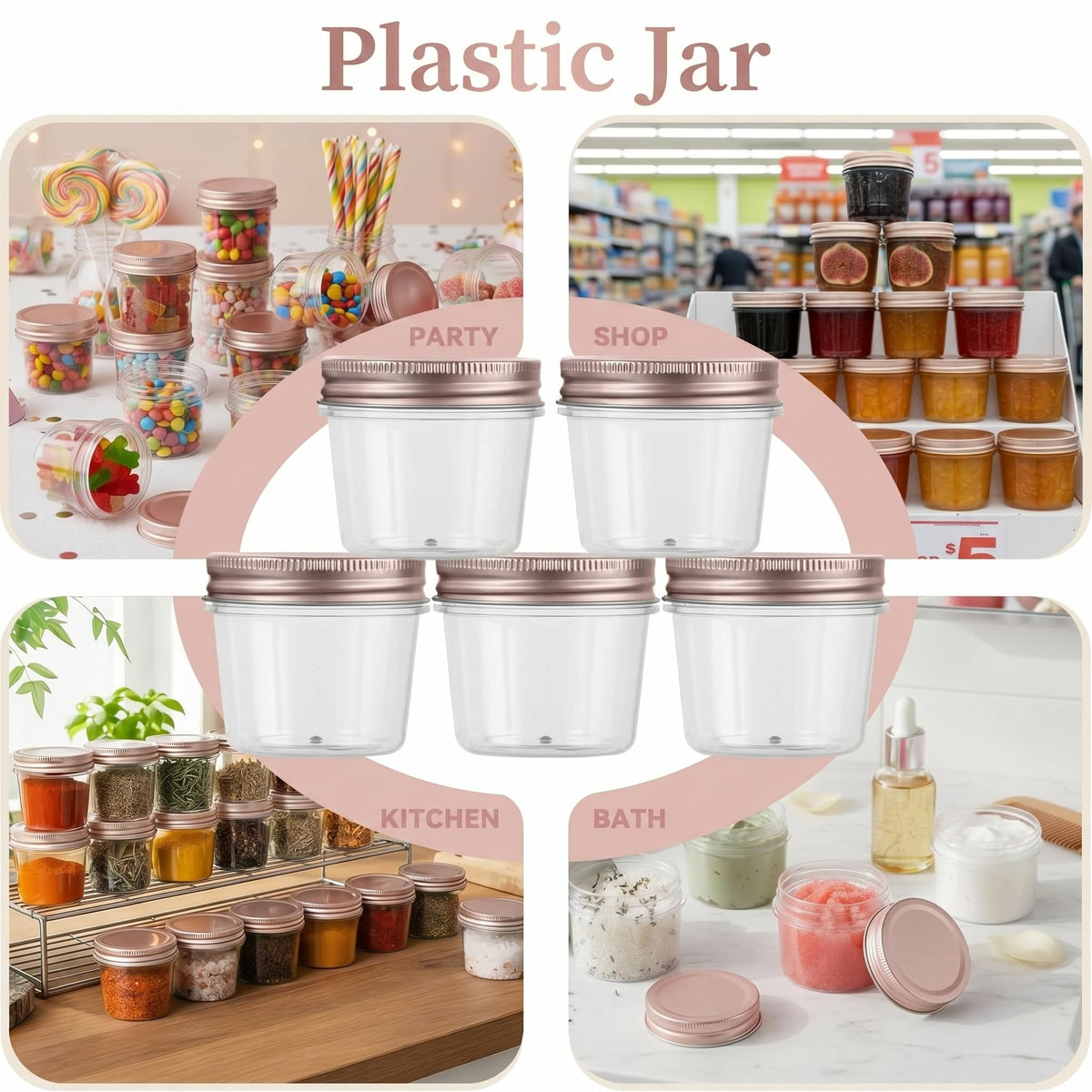 4 oz Plastic Small Mason Jars and Small Plastic Jars with Lids (40 Count)