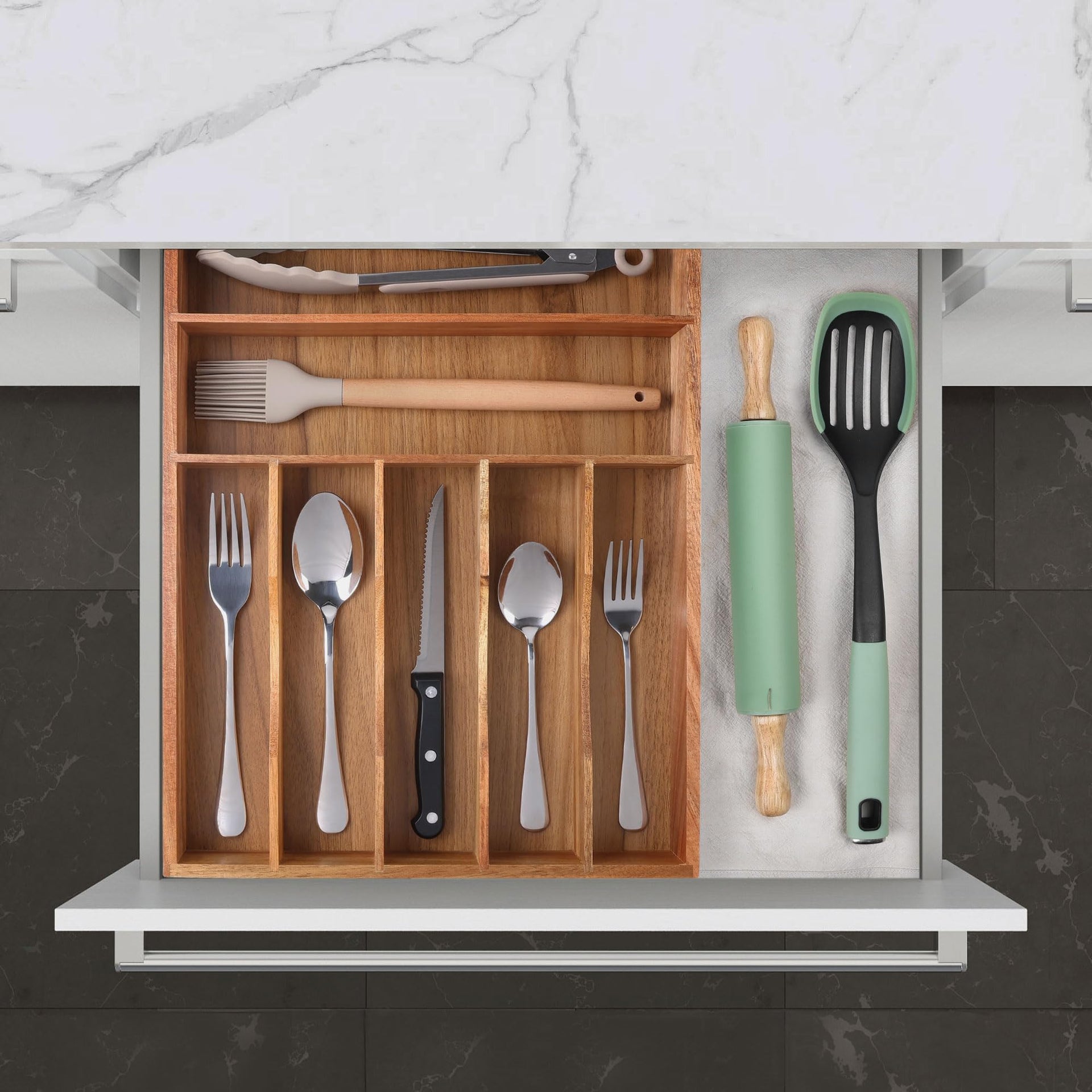 Kitchen Acacia Silverware Organizer