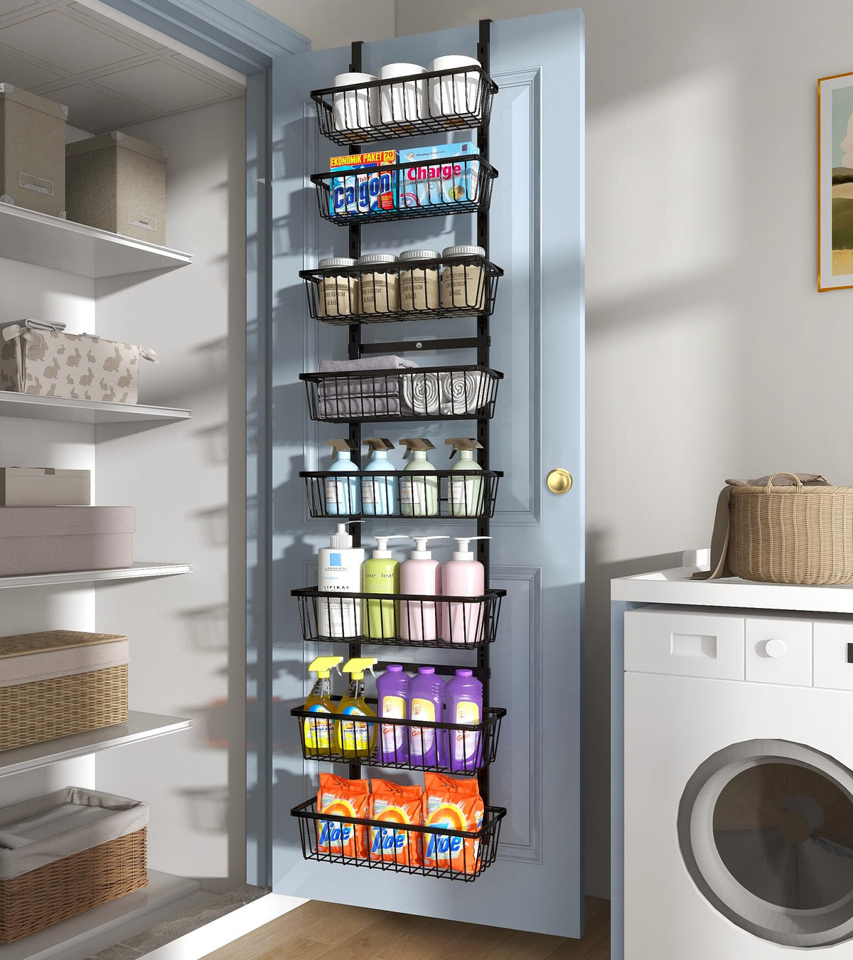 12 Inch Wide Narrow Over The Door Pantry Organizer Black 8