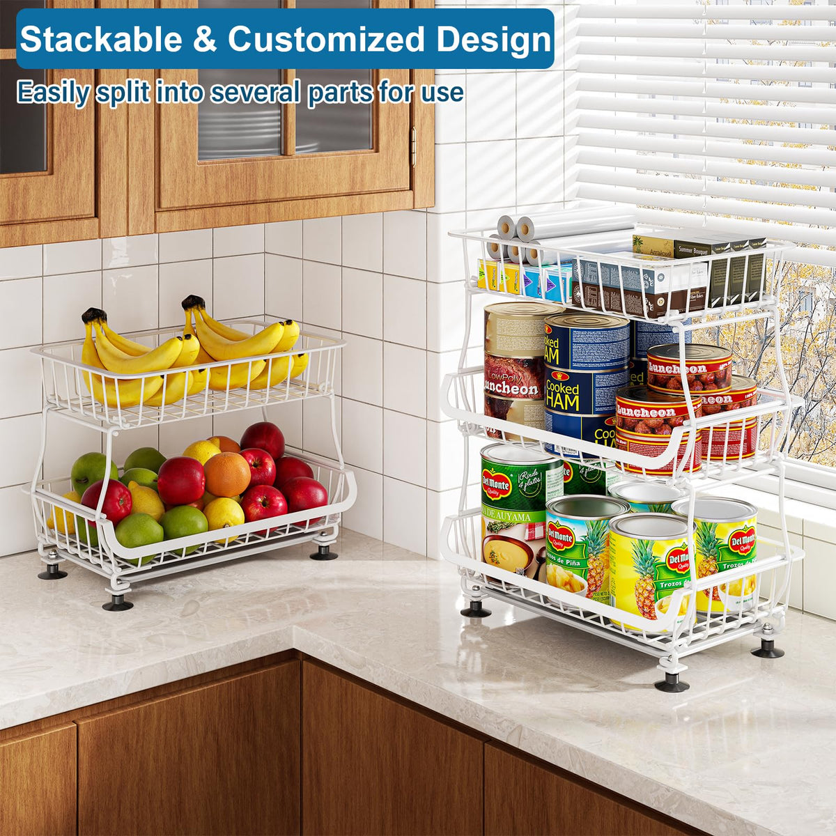 3 Tier Rolling Pantry Floor Organizers and Storage Cart with Wheels