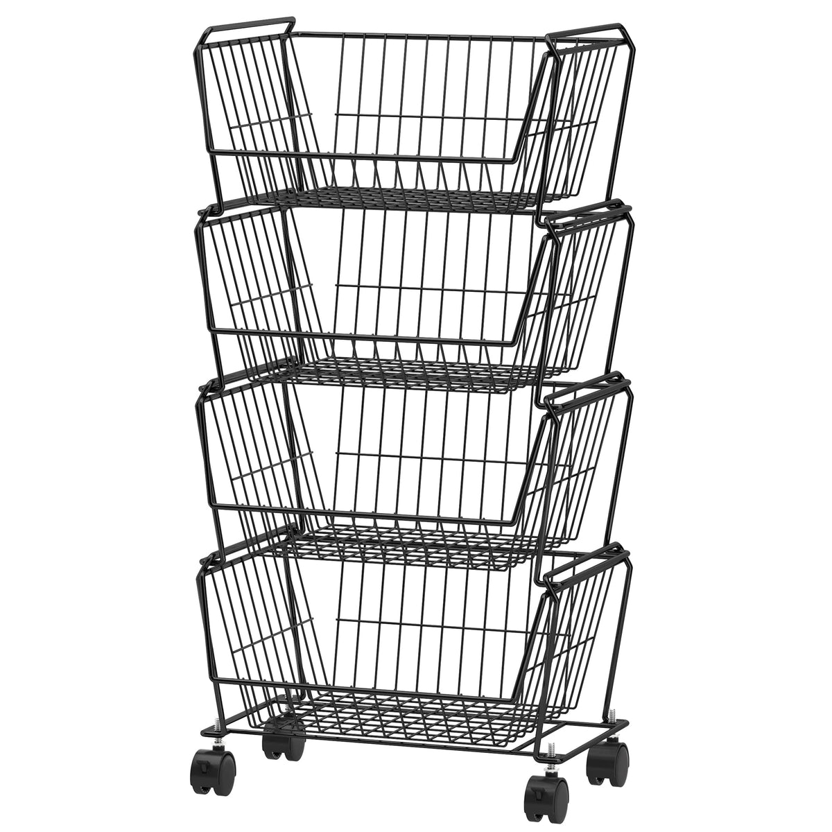 4 Tier Large Stackable Wire Storage Baskets with Wheels