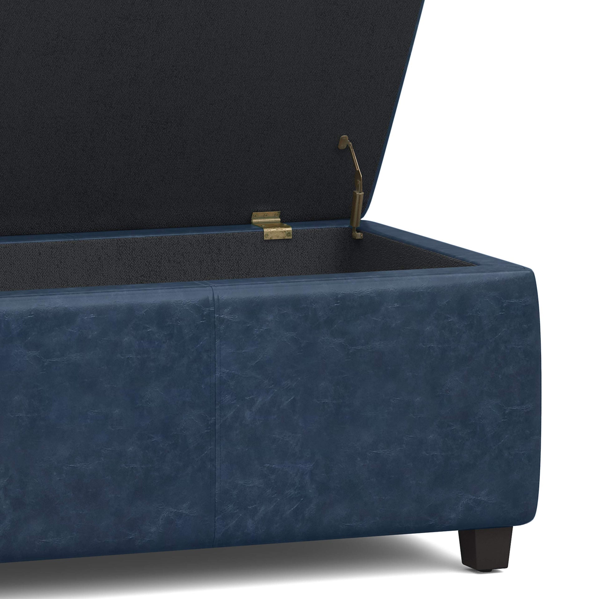 Avalon 48" Wide Vegan Leather Storage Ottoman in Denim Blue