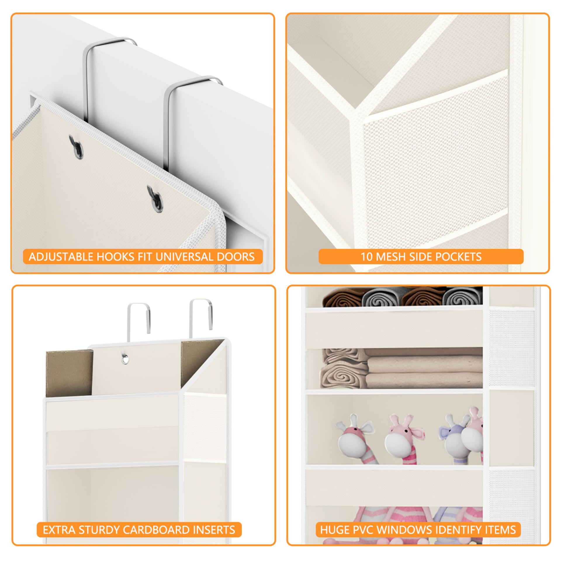 Over Door Organizer with 5 Large Pockets & 10 Mesh Side Compartments
