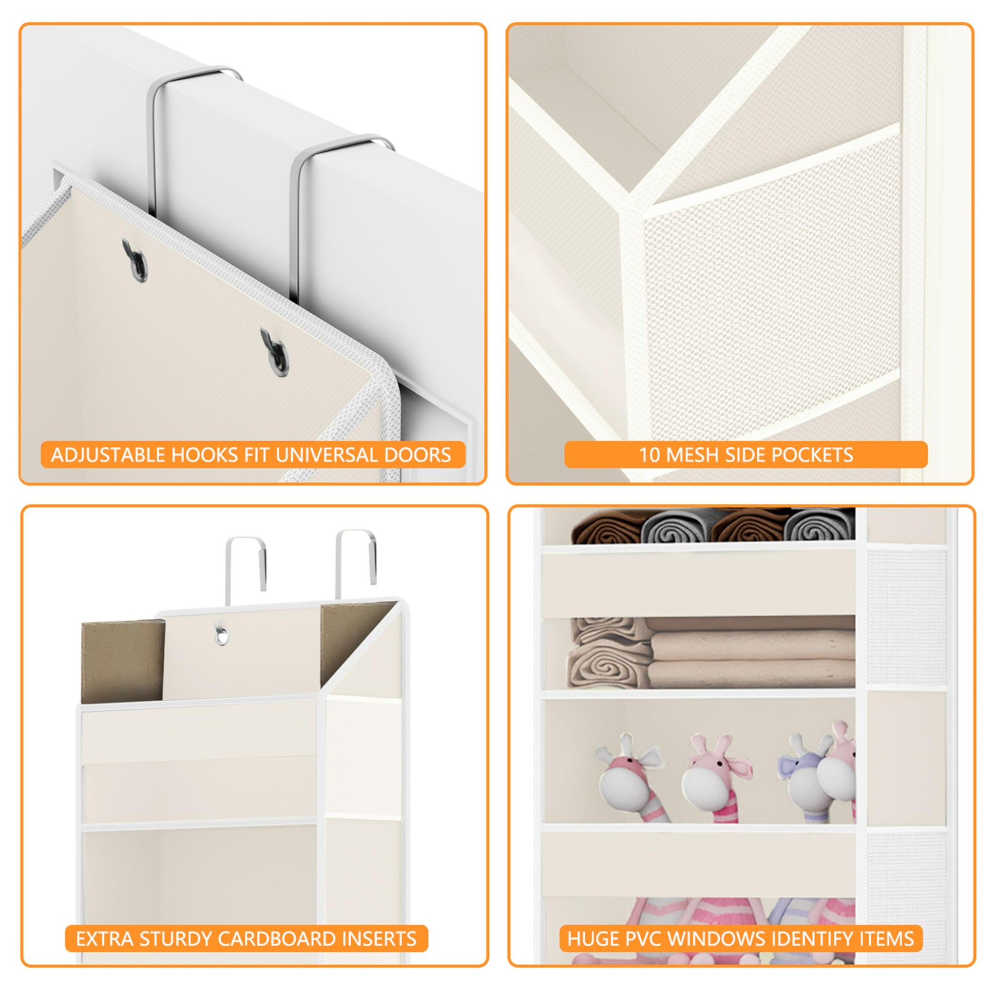 Over Door Organizer with 5 Large Pockets & 10 Mesh Side Compartments