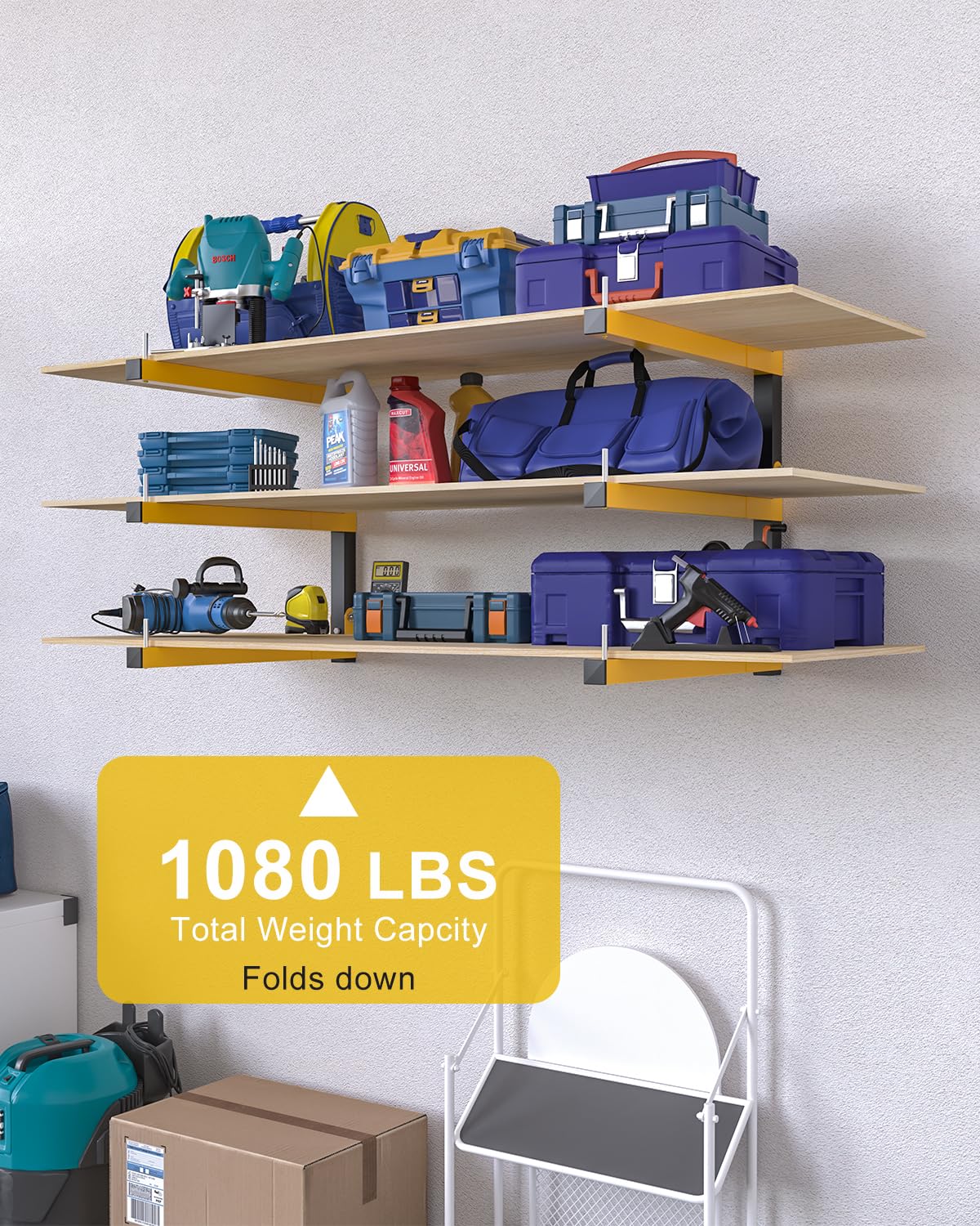 Lumber Rack Wall Mount Storage Racks Folding Wood Organizer Heavy Duty Shelf Brackets With 9 (6 Count)