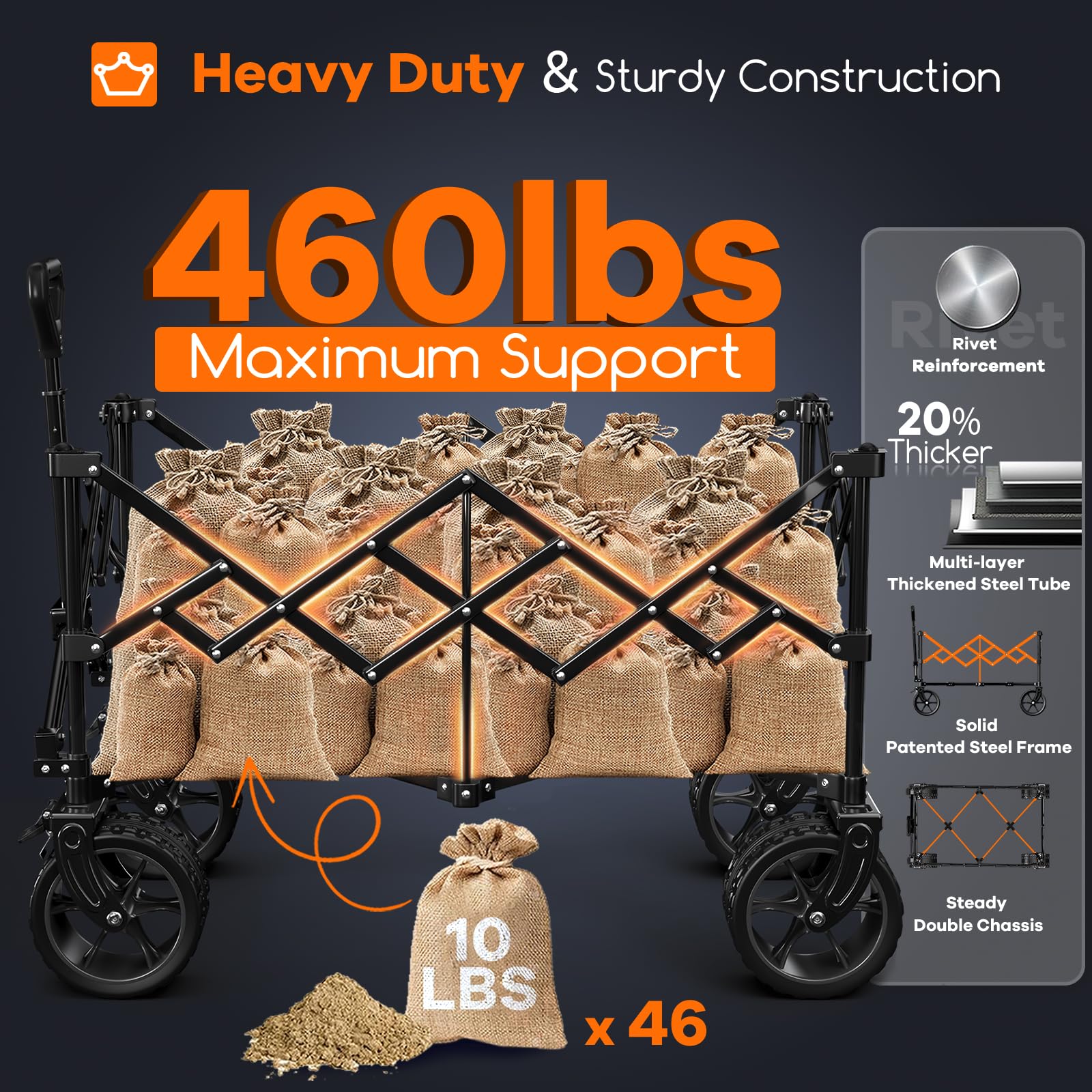 220L Collapsible Beach Wagon Cart with Big Wheels