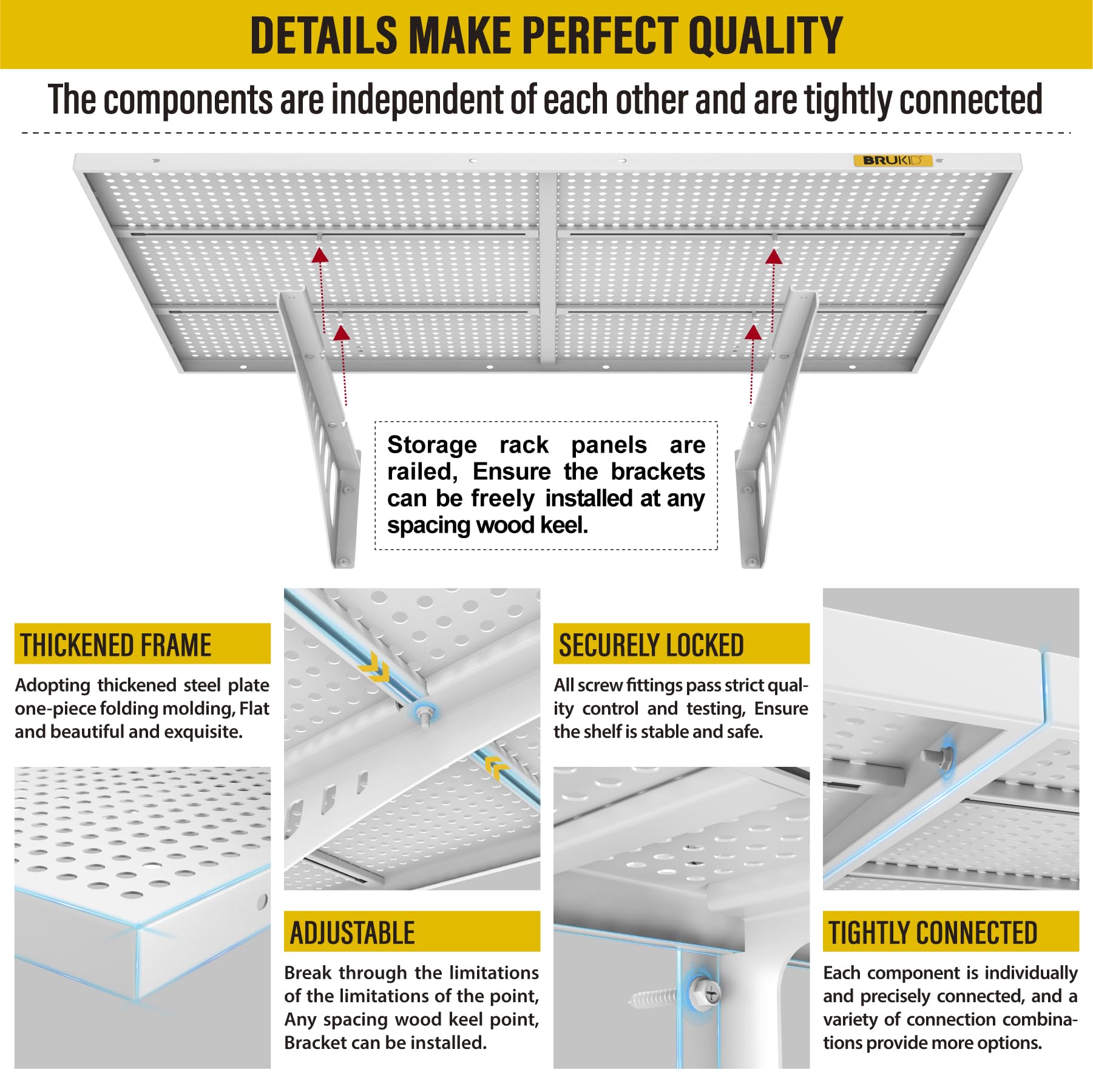 2Pack 2x3ft Adjustable Metal Garage Wall Shelving Heavy Duty Garage Storage Shelf Wall Mounted White (2 Count)