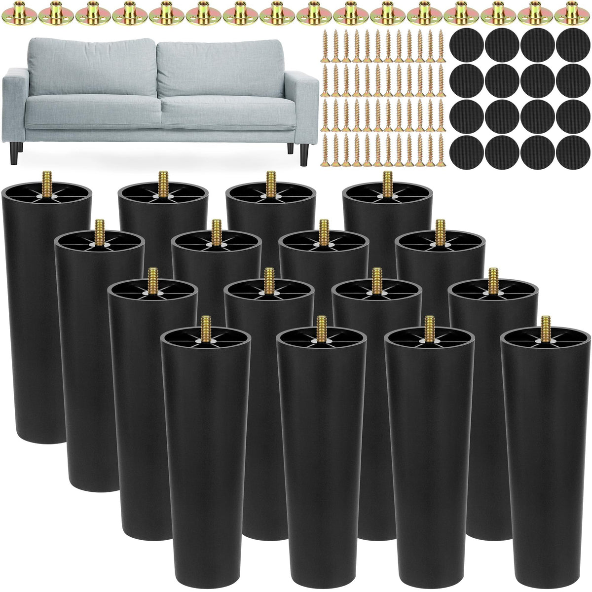 16 Pack 8 Inch Plastic Furniture Legs with M8 T (16 Count)