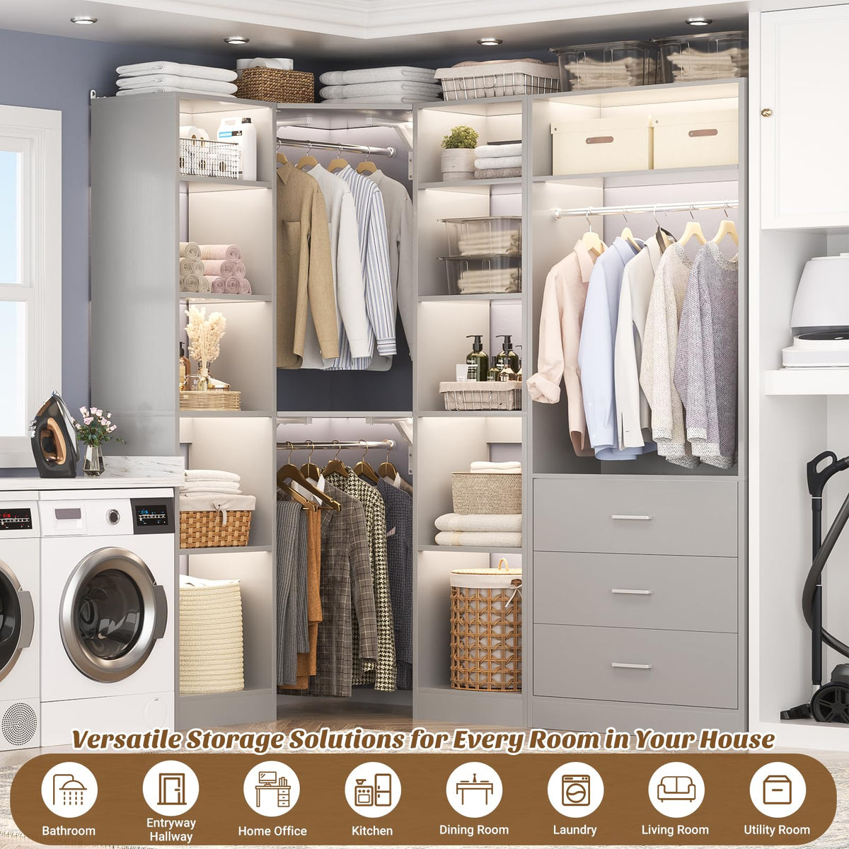 Corner Closet System with 3 Drawers