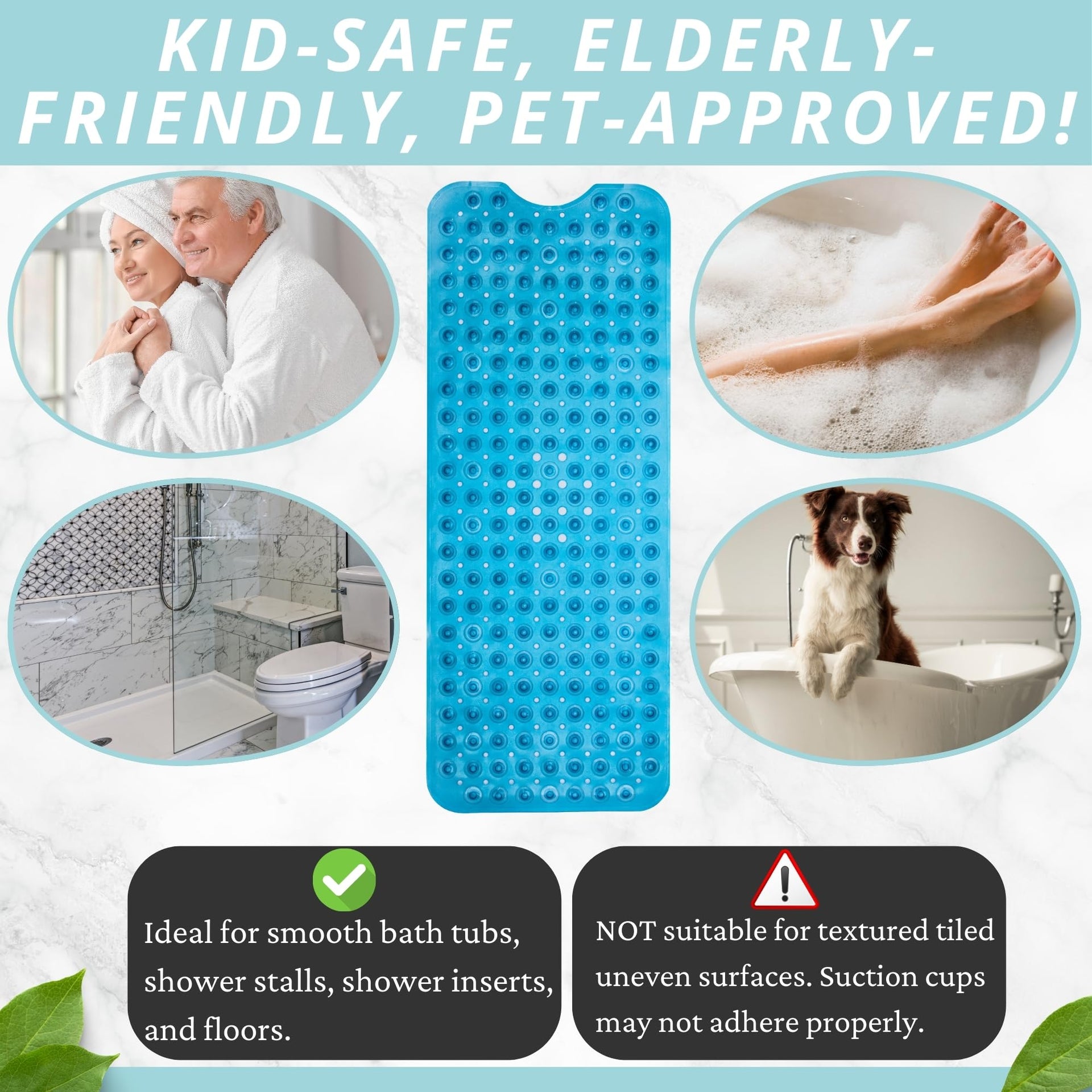 Non Slip Bath & Shower Mat 40x16 Extra Long