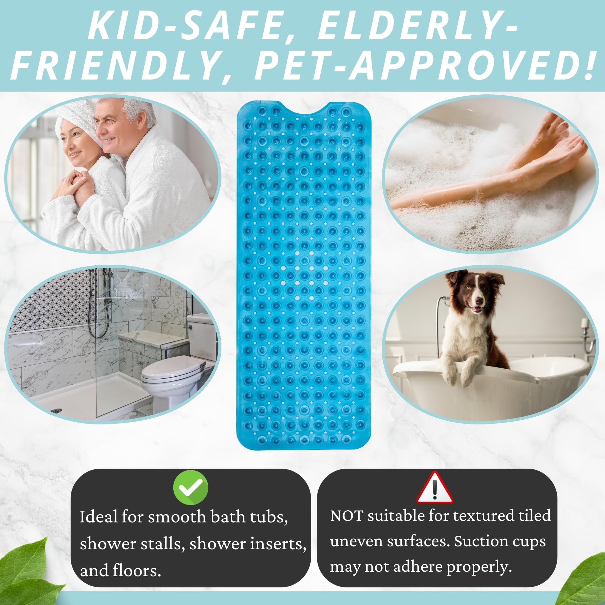 Non Slip Bath & Shower Mat 40x16 Extra Long
