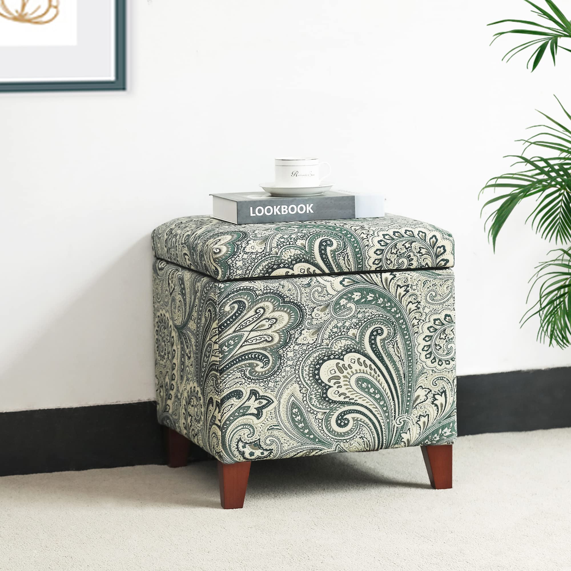 18" Cube Storage Ottoman in Blue Paisley