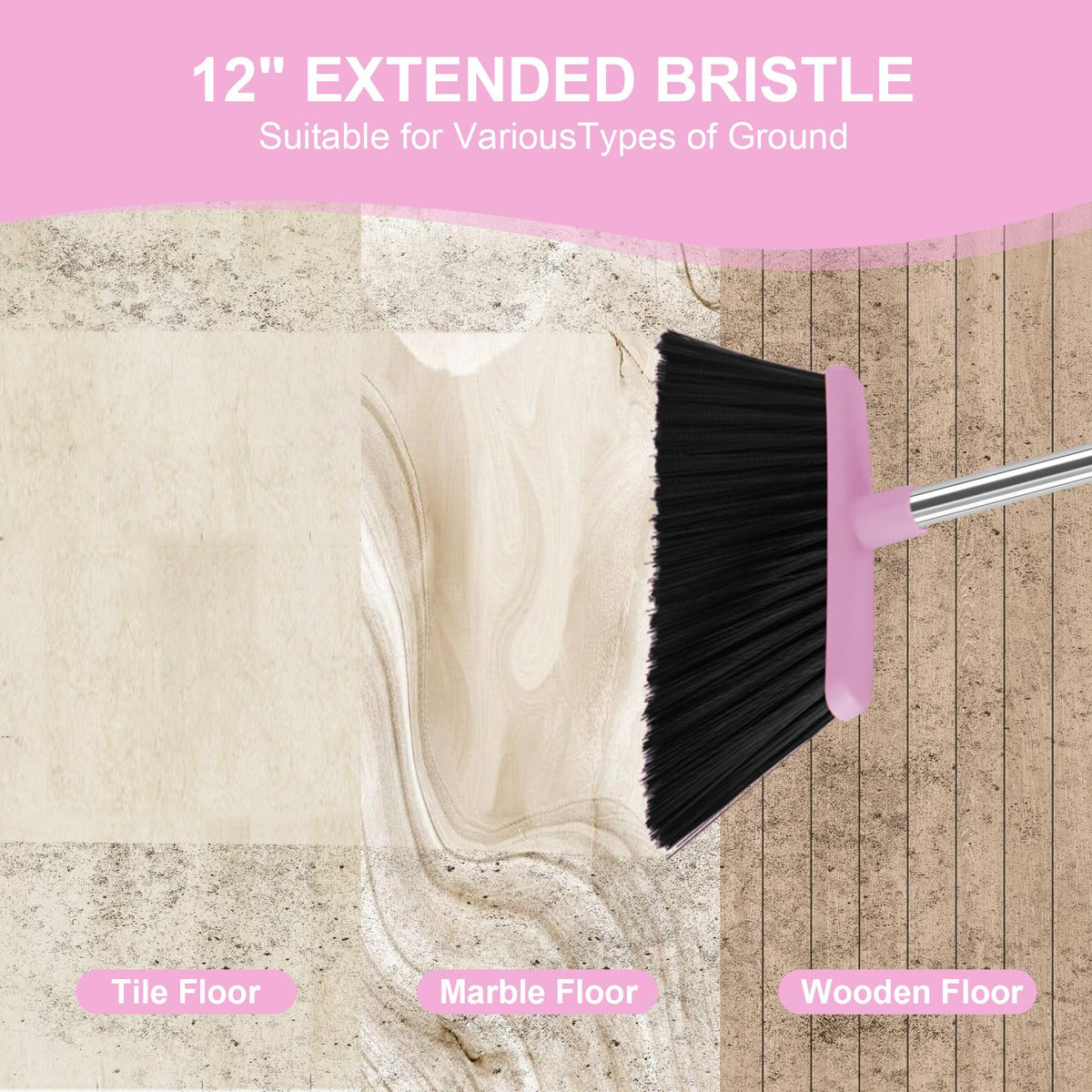 Pink Broom and Dustpan Combo Set