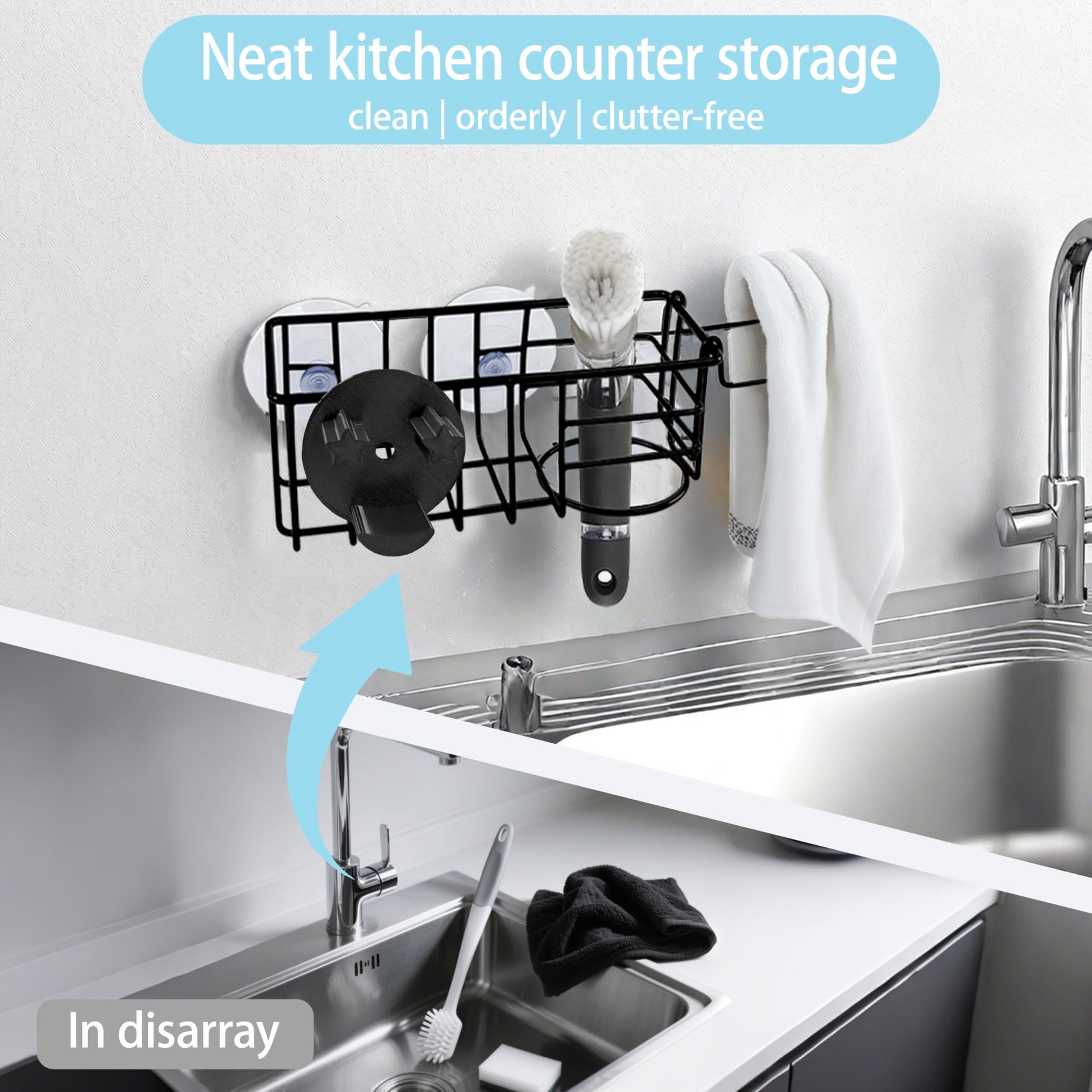 Sponge Holder Smile Face with Dish Cloth Hanger for Kitchen Sink