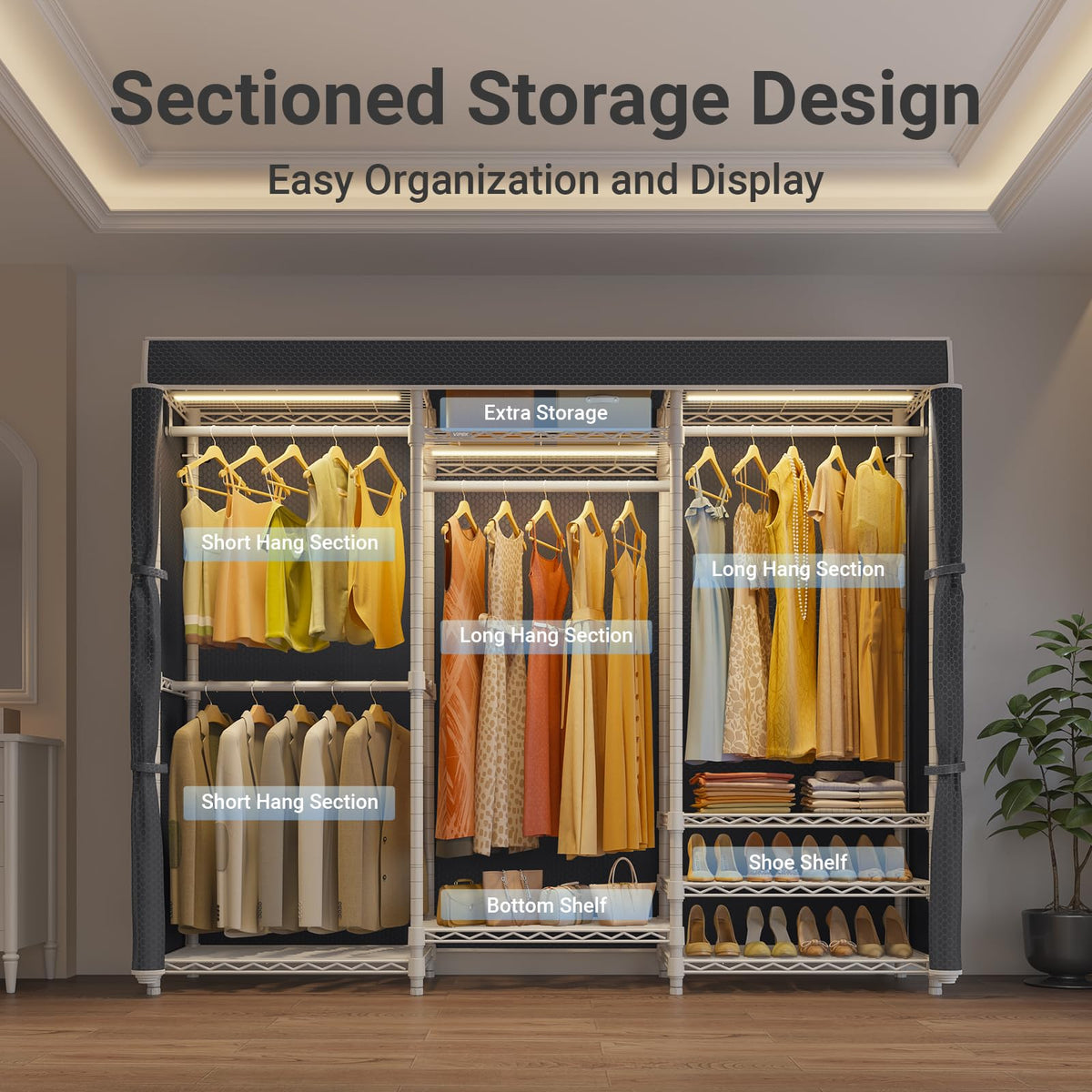 V5LC Garment Rack Heavy Duty Covered with Dimmable LED Light
