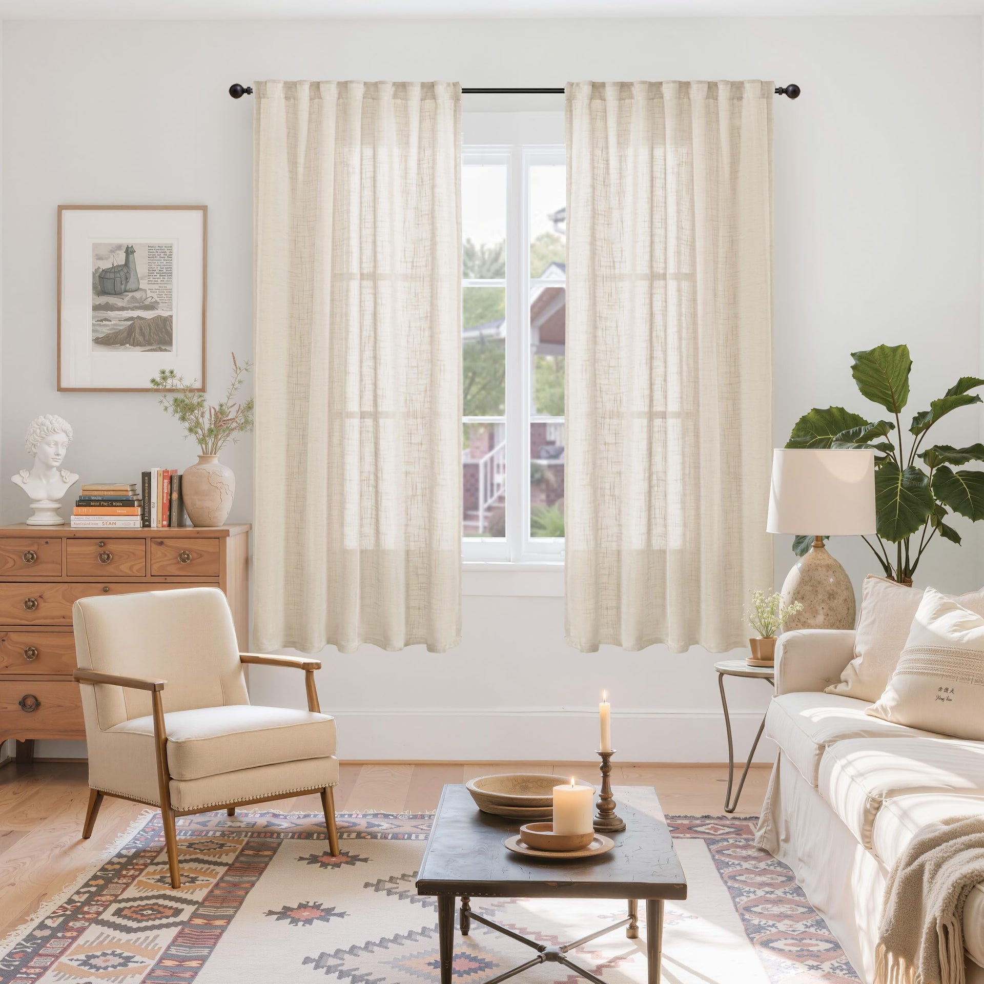 Oatmeal Linen Semi Sheer Curtains 42 X 63 Inch Length 2 Panels (2 Count)