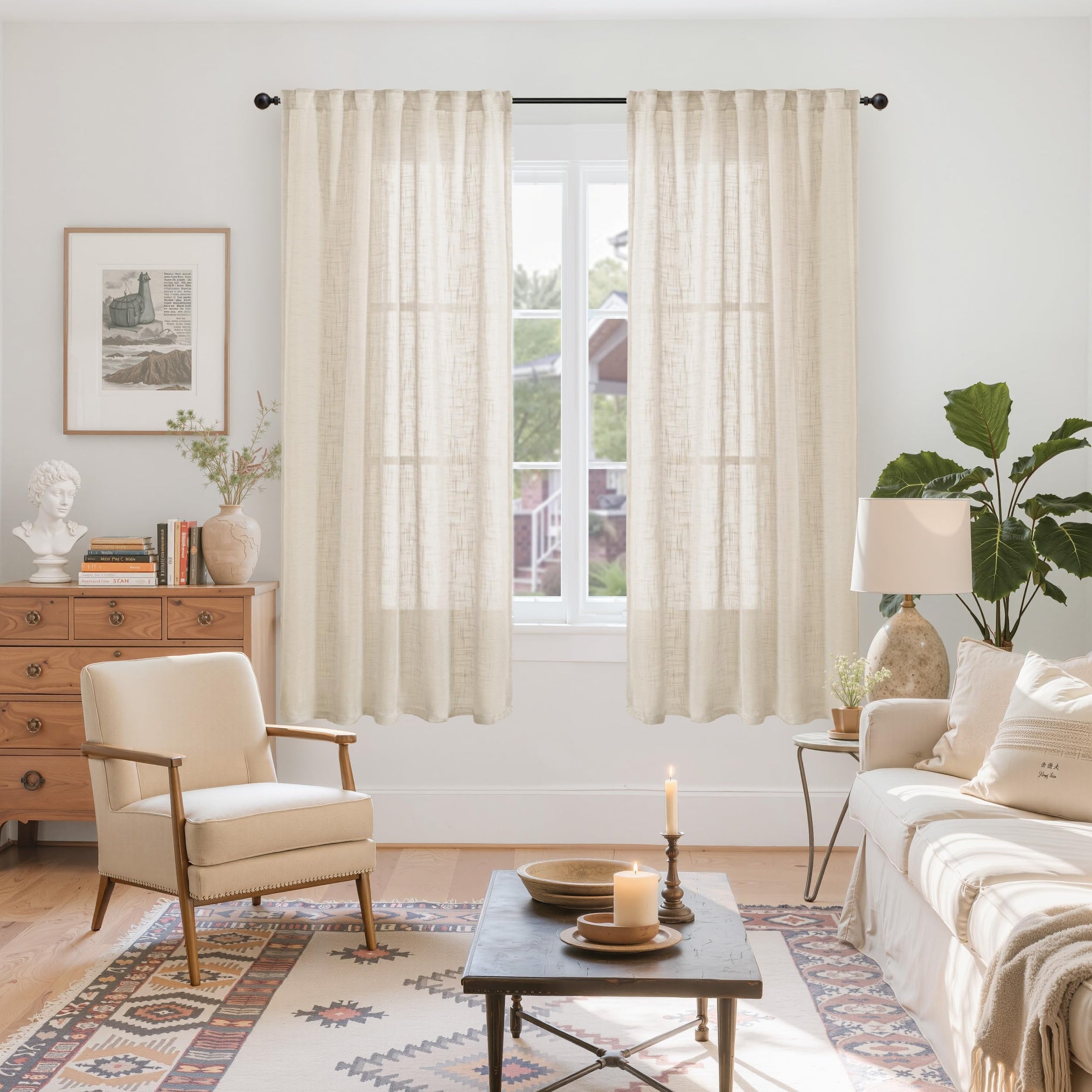 Oatmeal Linen Semi Sheer Curtains 42 X 63 Inch Length 2 Panels (2 Count)