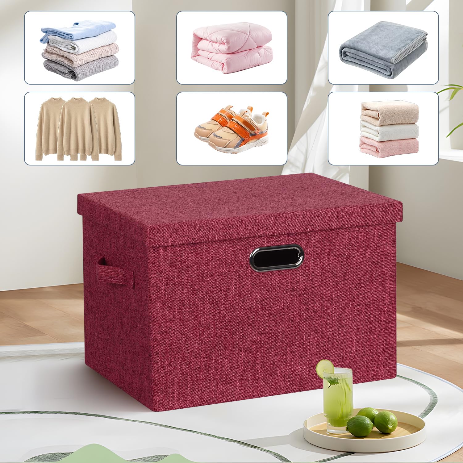 Storage Bins with Lids Fabric Closet Organizers Cubes Office Organization (3 Count)