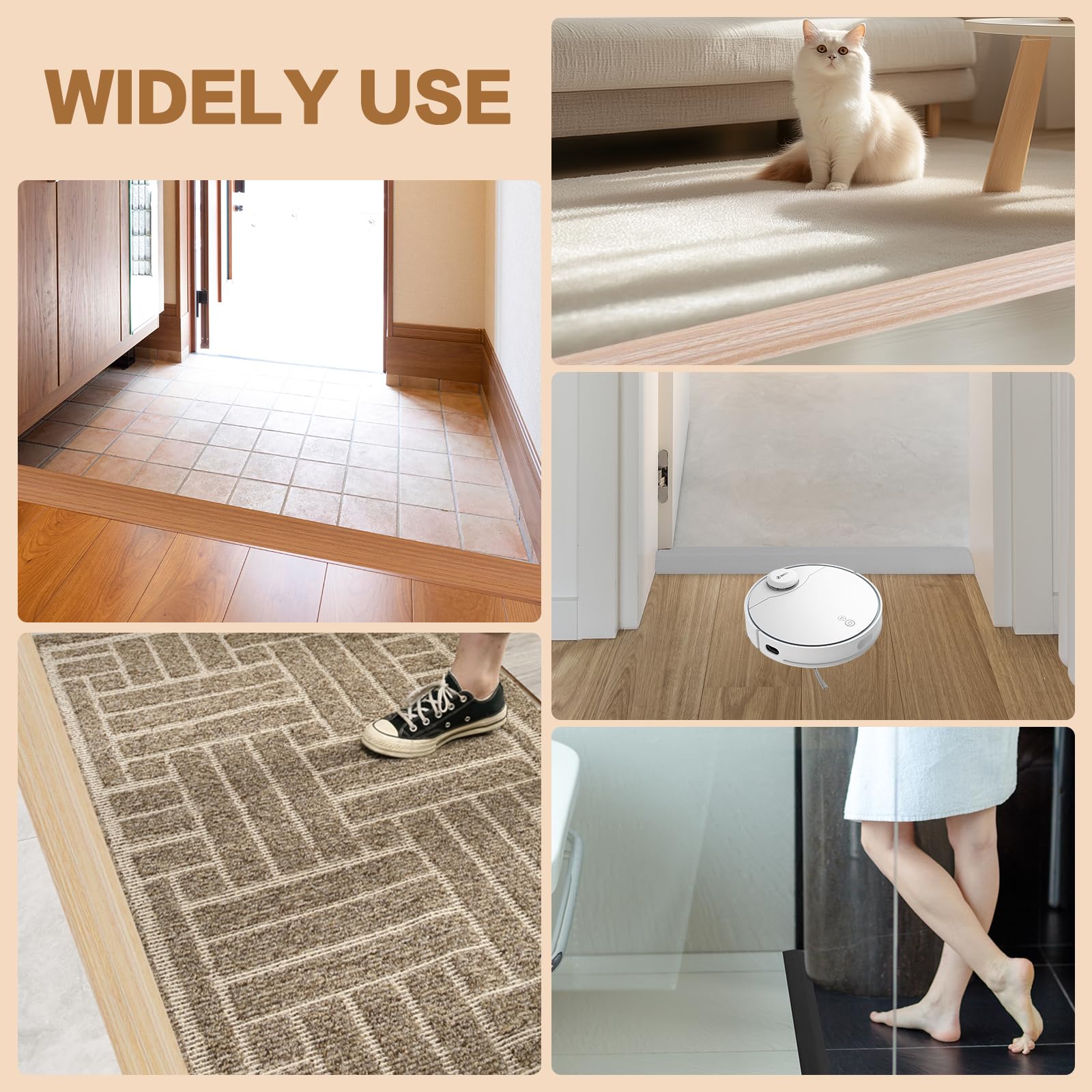 Floor Transition Strip Vinyl Door Threshold Ramp Self Adhesive Carpet Edging Strip Doorway Edge Trim (10 Foot)