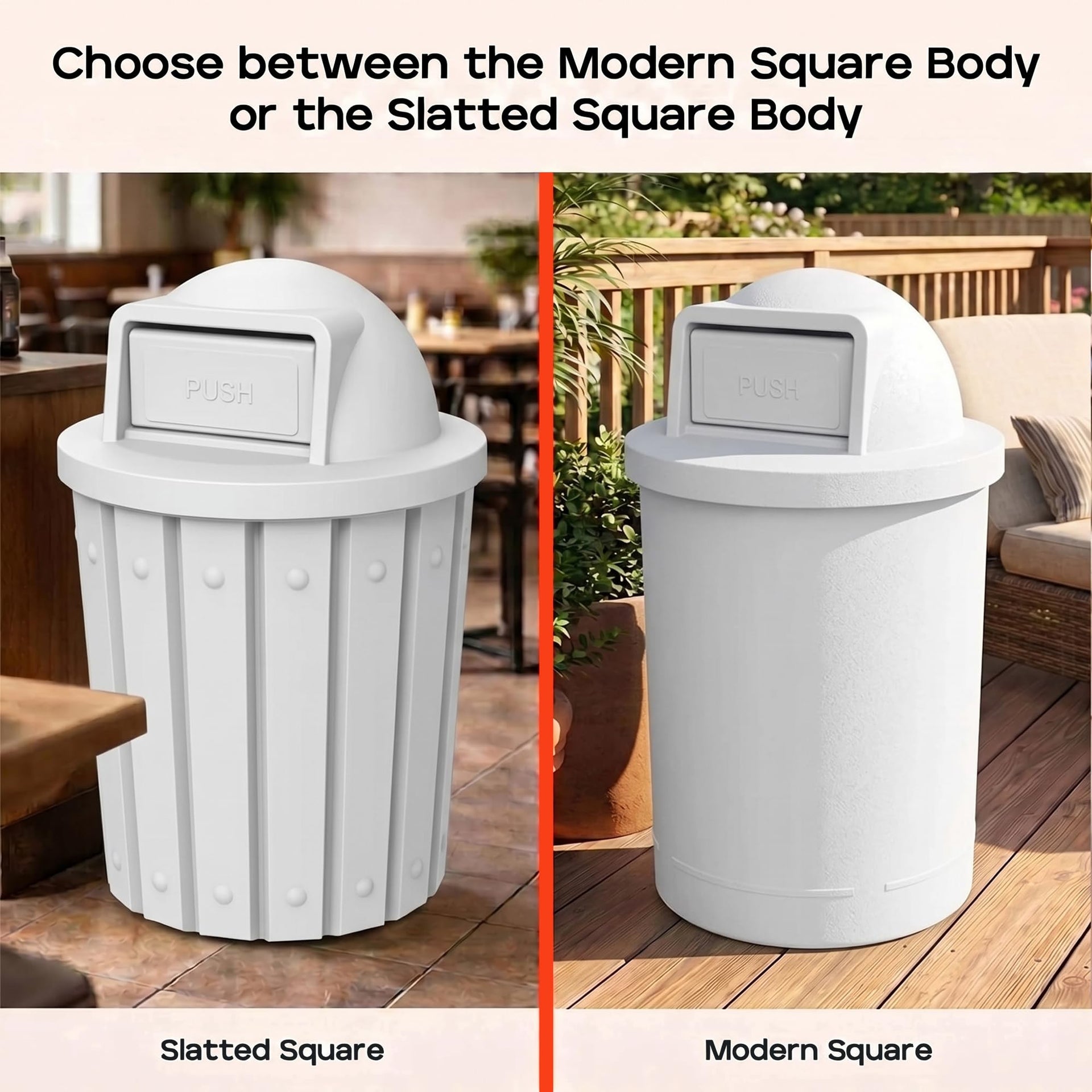 Campus Collection 55 Gallon Plastic Commercial Garbage Can with Push Lid