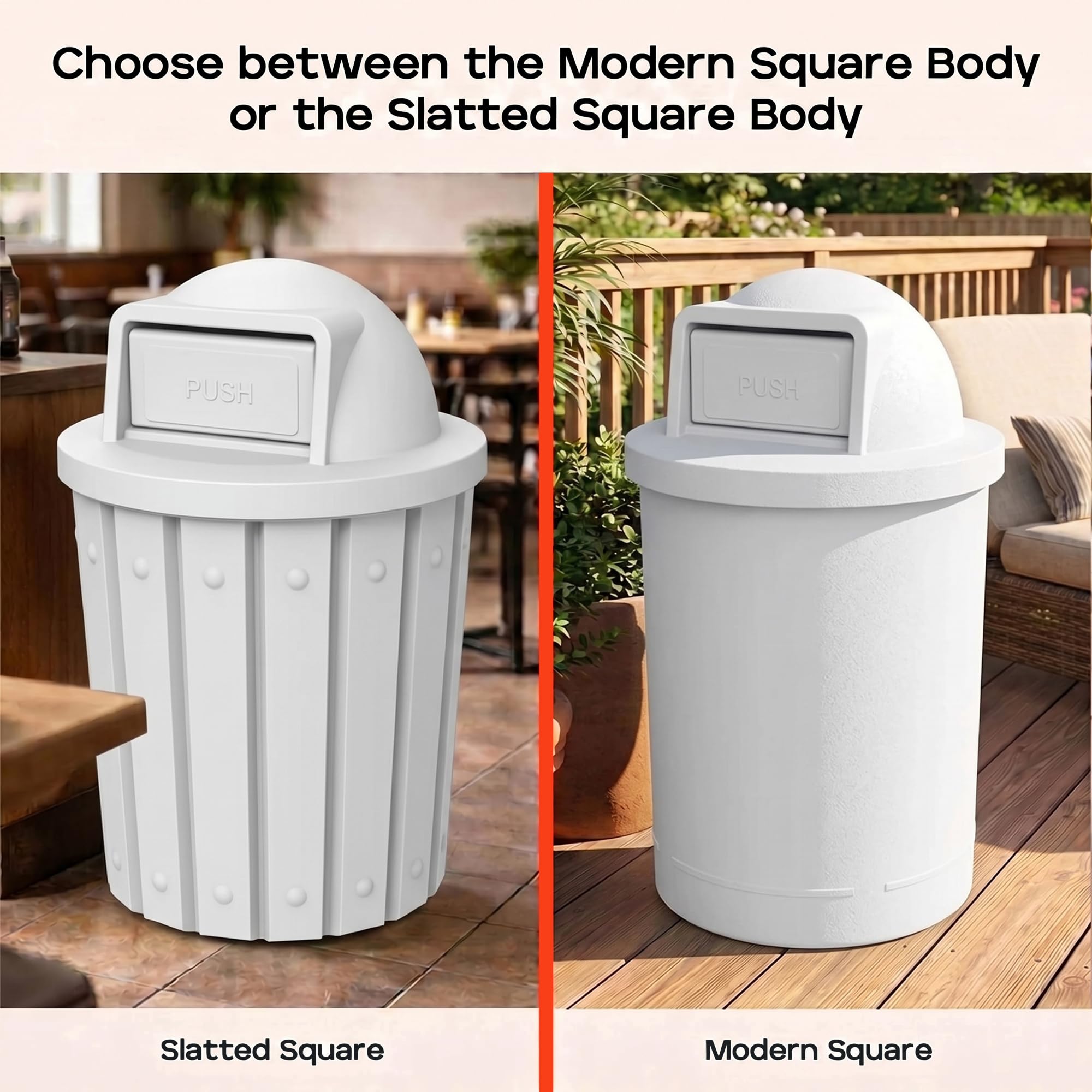 Campus Collection 55 Gallon Plastic Commercial Garbage Can with Push Lid