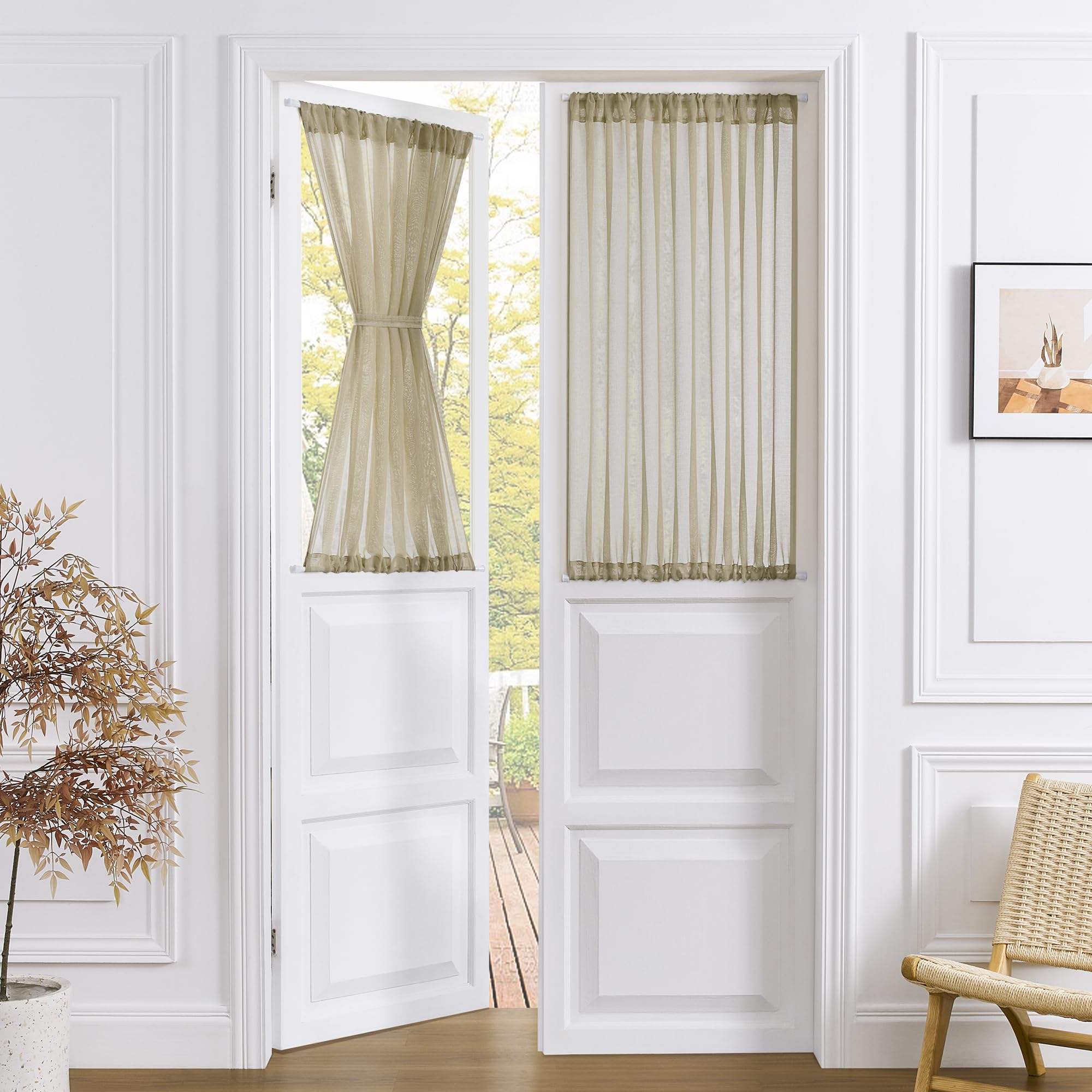 Sheer Door Curtains Closet Linen Textured Curtain Sheers Doorway Light Filtering Voile French Doors Rod Pocket Curtains Patio Glass Door