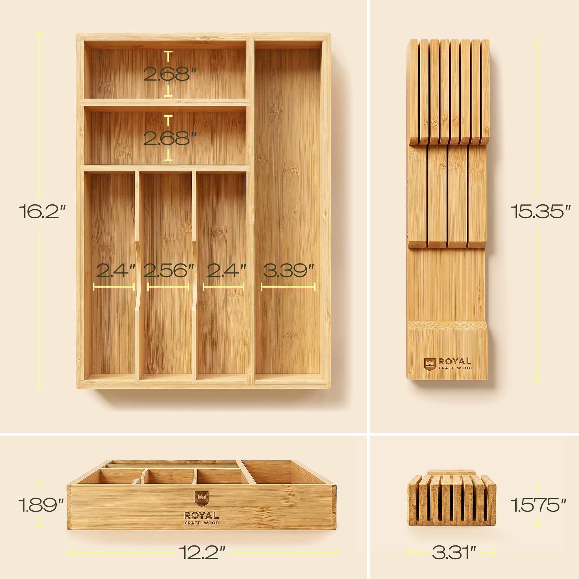 Drawer Organizer with Knife Block for Kitchen Organization
