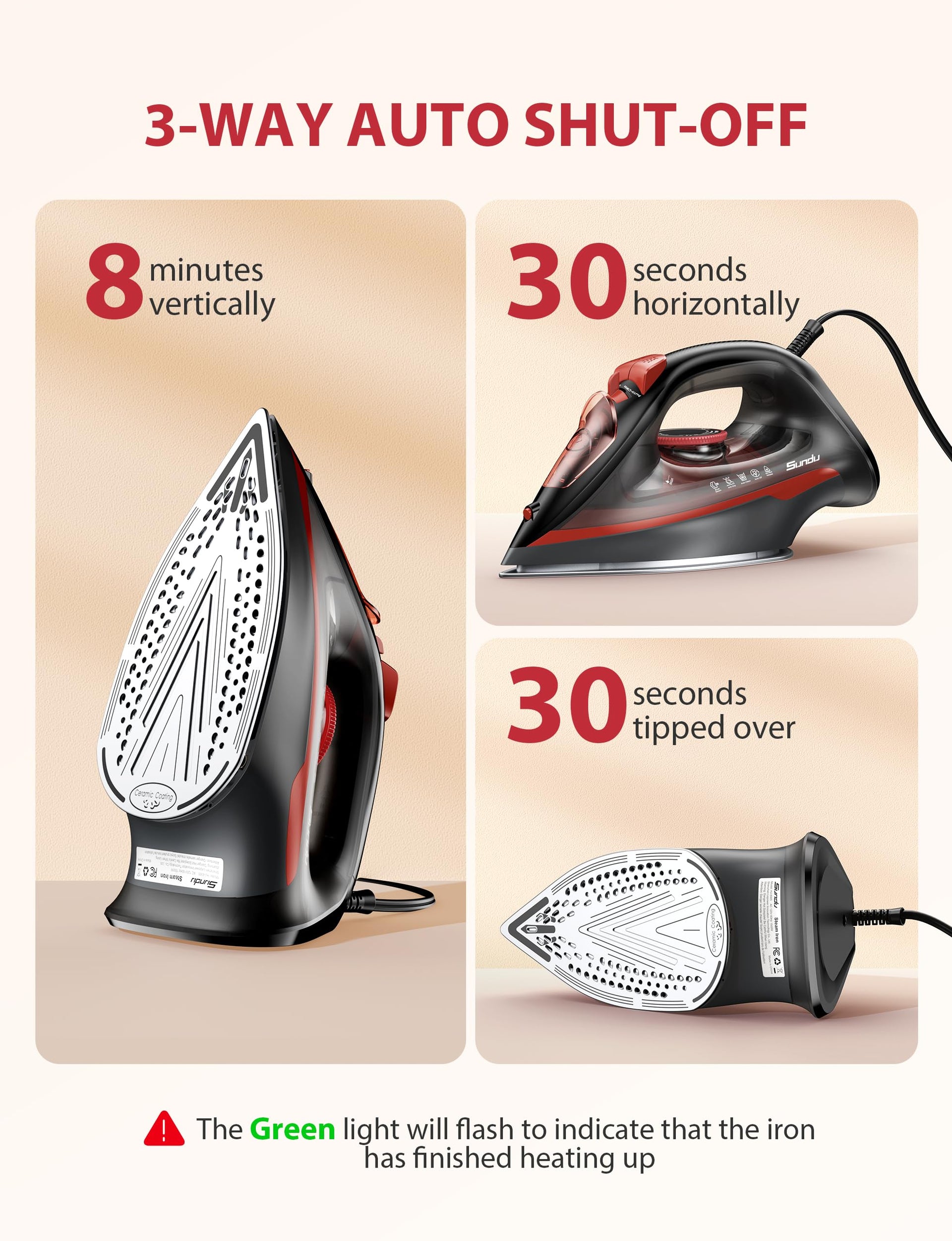 1500W Steam Iron with Ceramic Soleplate & Auto