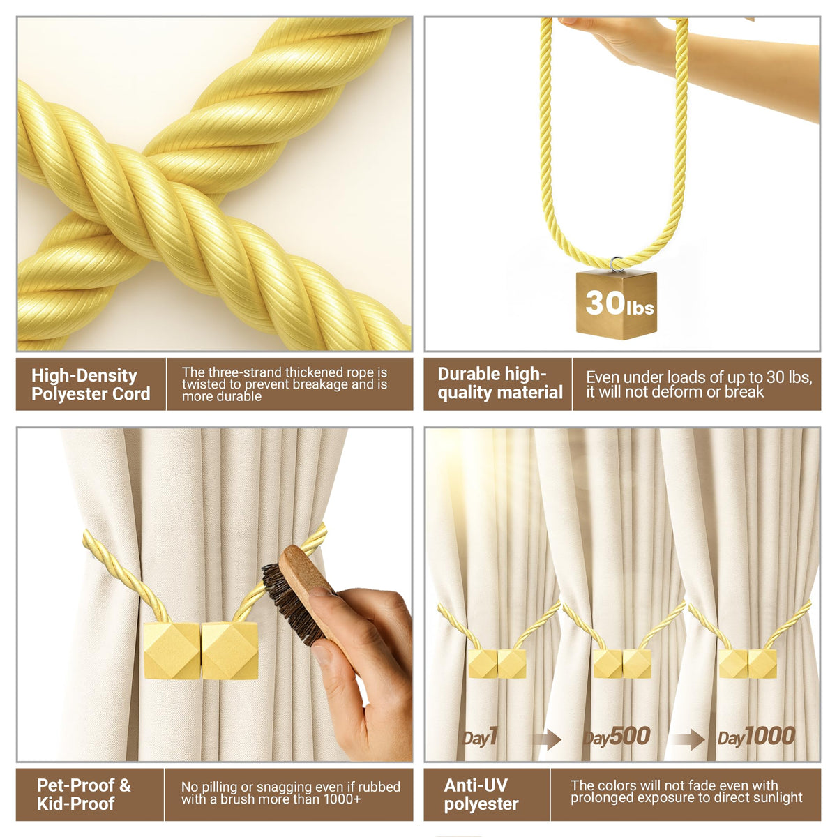 Magnetic Curtain Tiebacks Golden 2pcs