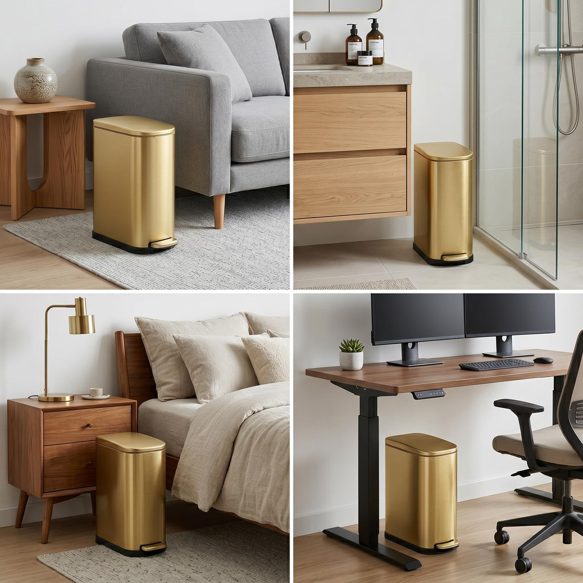 Bathroom Trash Can with Soft Close Lid 3.5 Gallon Gold