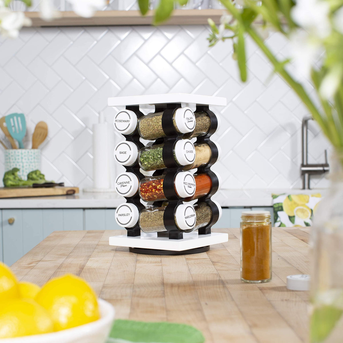 16 Jar Rotating White Spice Rack