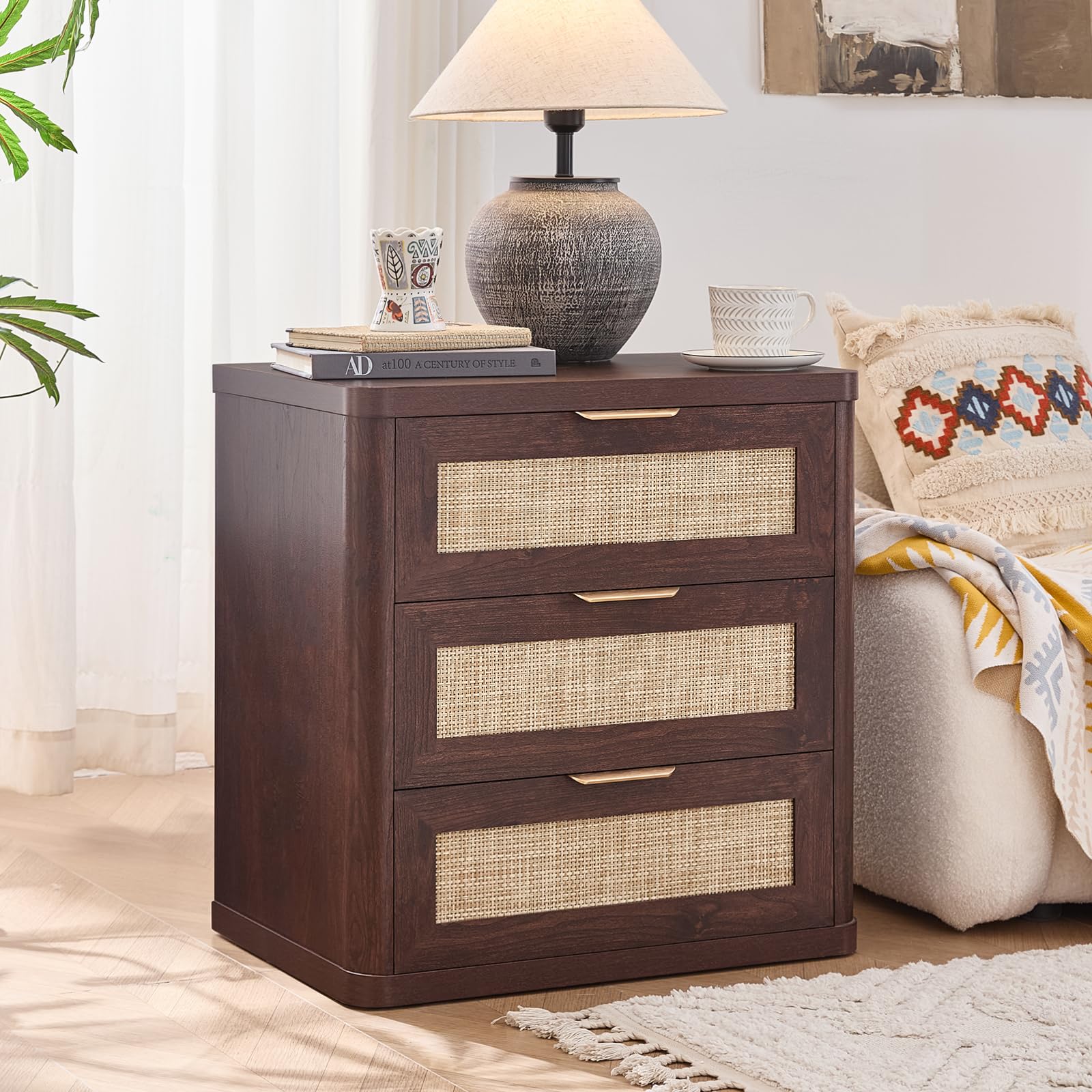 Rattan 23" Nightstands with Drawers for Bedroom