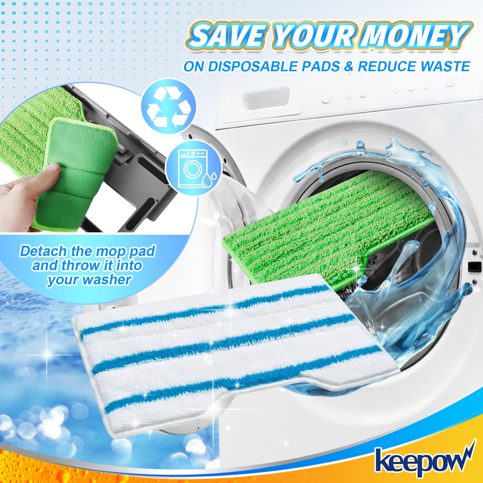 Reusable Mop Pads Replacement Compatible with Shark Vac Mop VM252