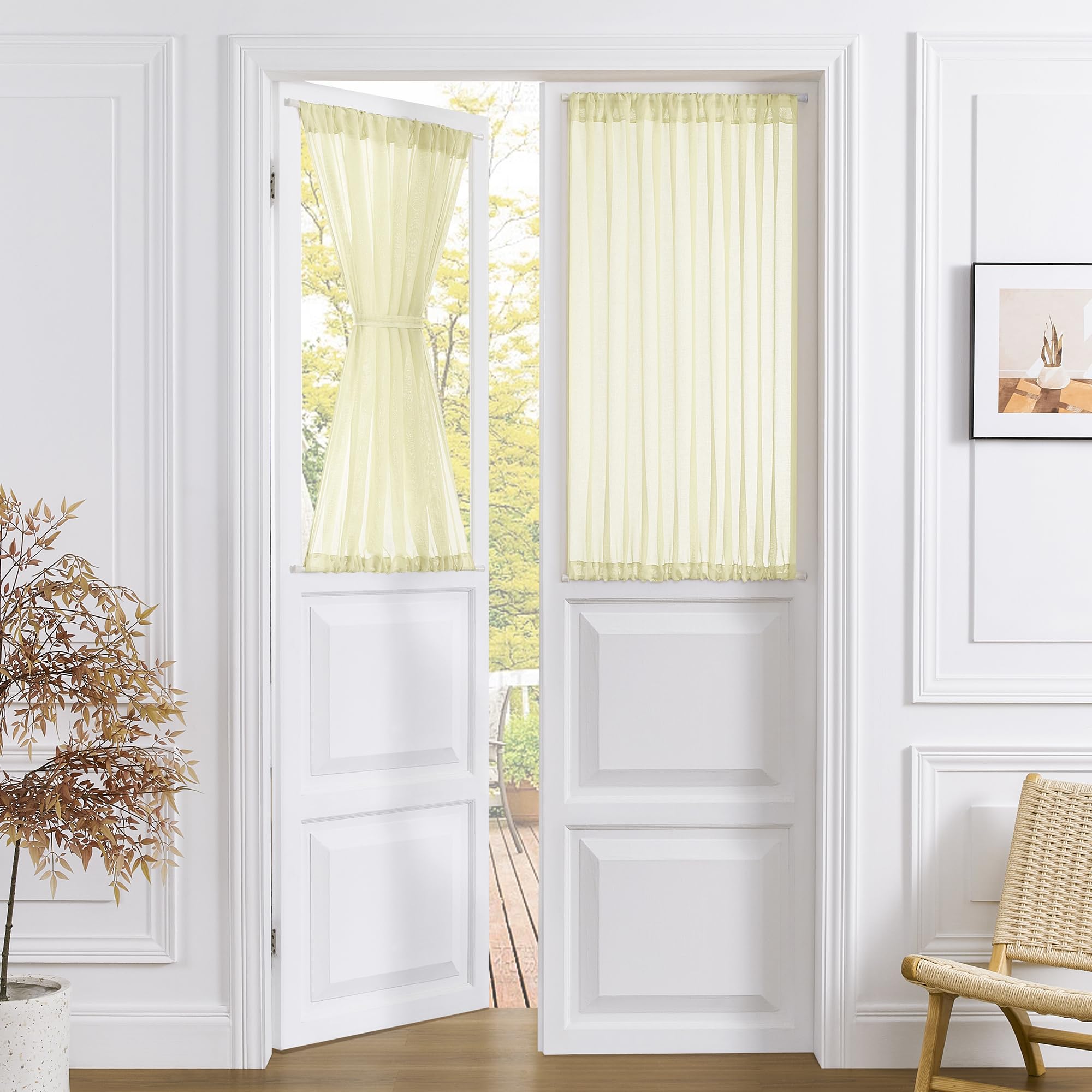 Sheer Door Curtains Closet Linen Textured Curtain Sheers Doorway Light Filtering Voile French Doors Rod Pocket Curtains Patio Glass Door