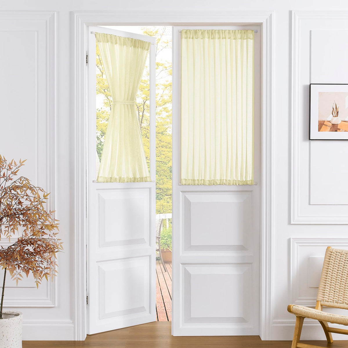 Short Sheer Door Curtains Closet Linen Textured Curtains Sheer Doorway Light Filtering Voile Patio Glass Door Rod Pocket Curtain French Doors