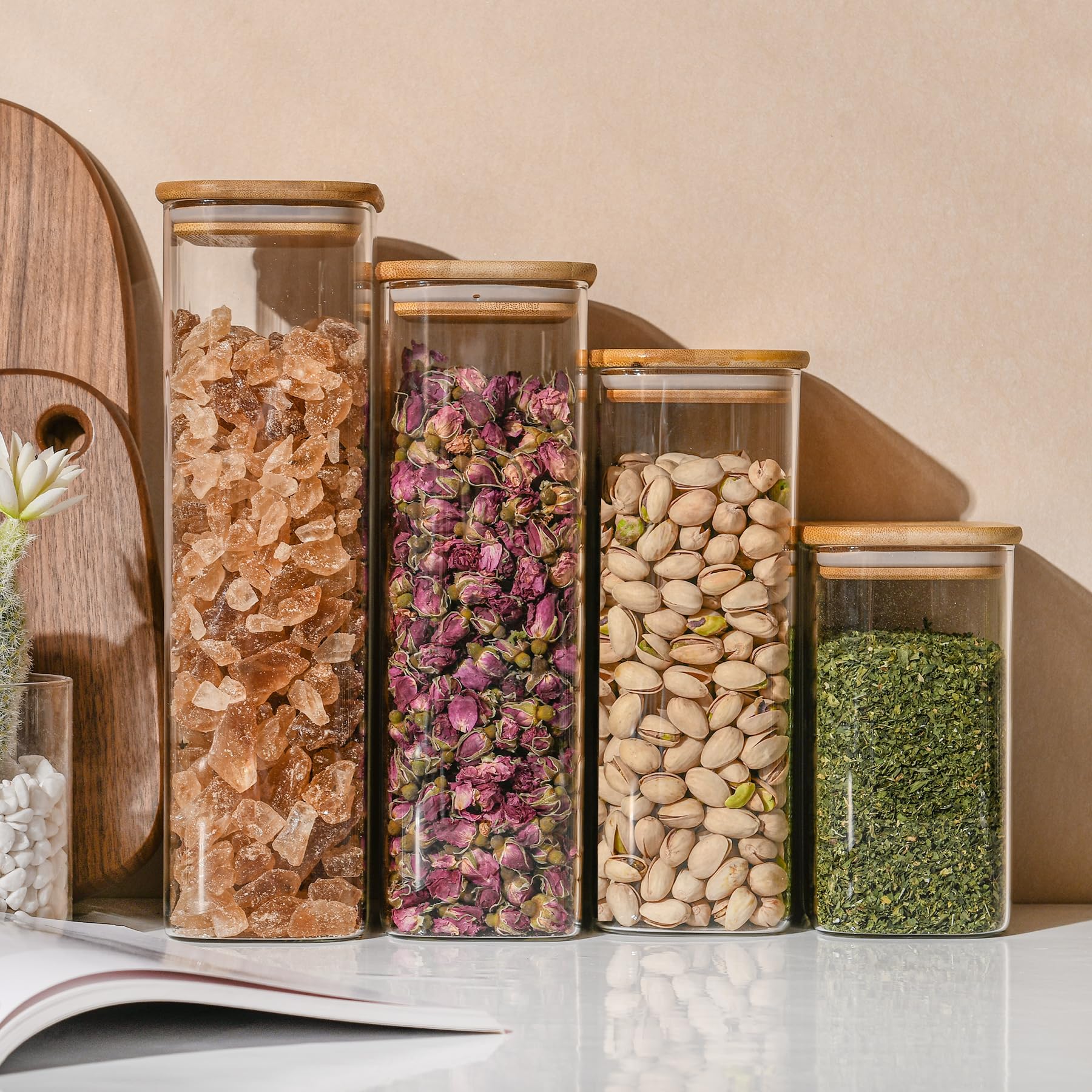 64oz Rectangle Airtight Glass Storage Containers with Bamboo Lids (4 Count)