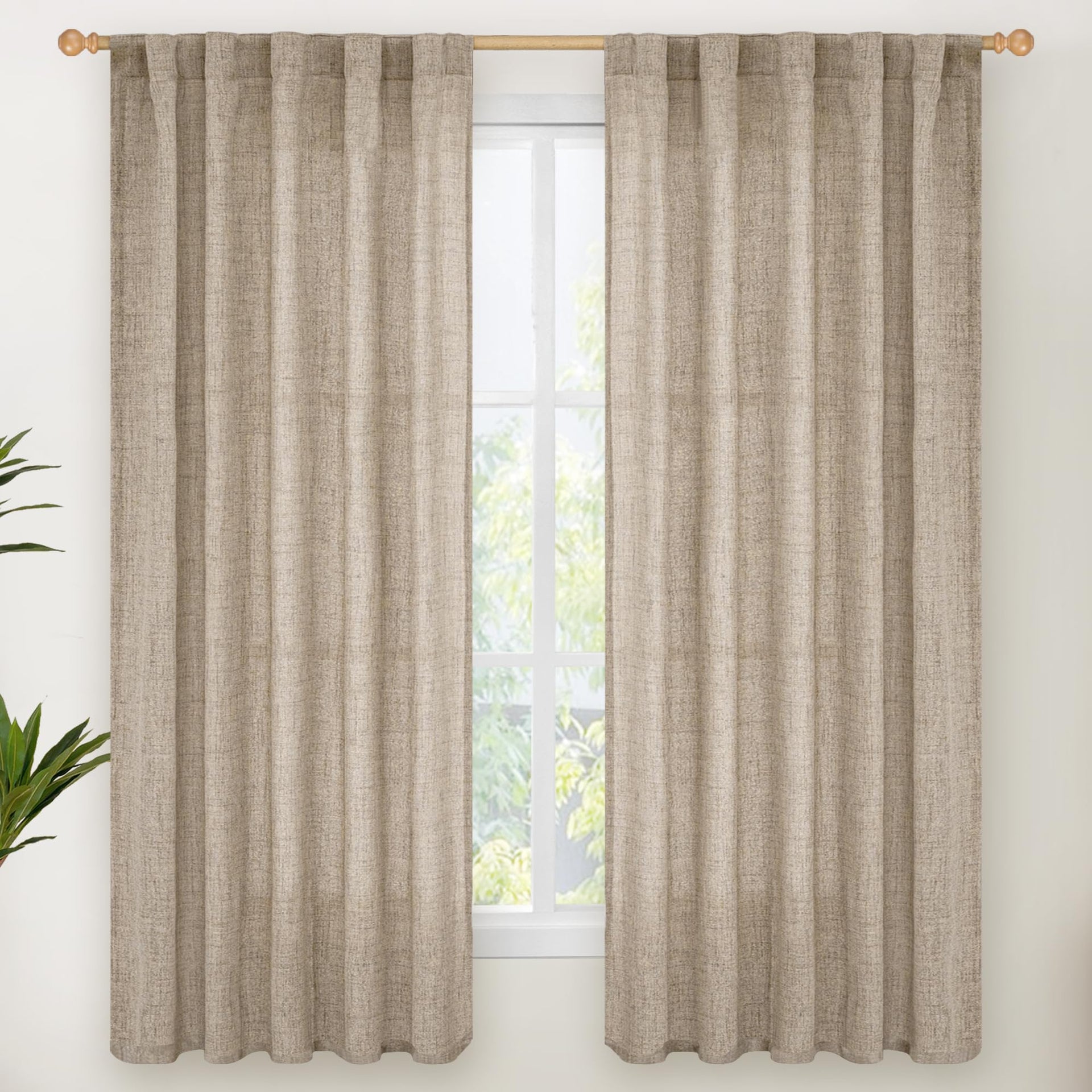Oatmeal Linen Semi Sheer Curtains 38 X 63 Inch Length 2 Panels (2 Count)